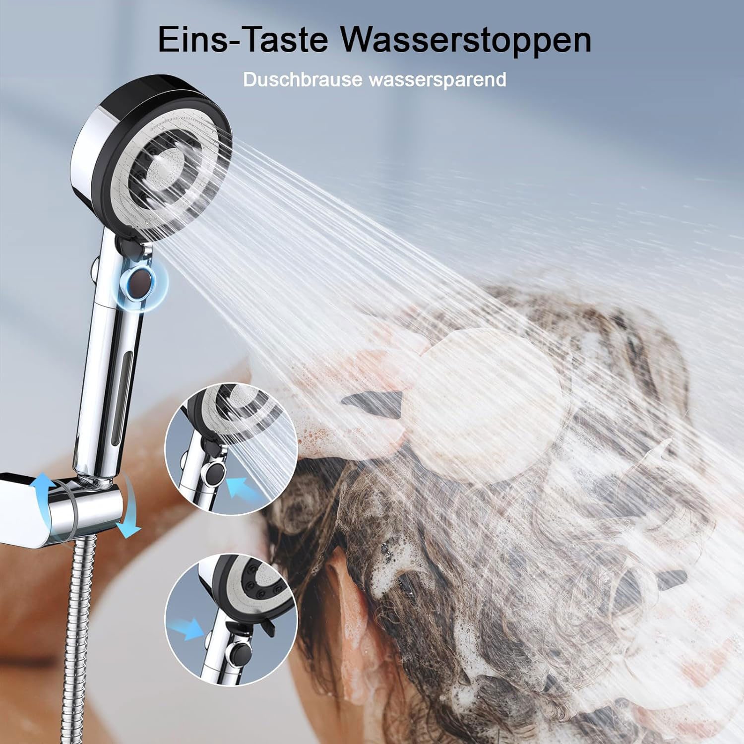 OKWISH Handbrause Duschkopf Sparduschkopf Regendusche Brausekopf Duschbrause, (nur Kopf ohne Schlauch, 1-tlg., Wassersparend Hochdruck Druckerhöhende), 5 Strahlarten mit Filter und One-Touch-Wasserstopp Stoppfunktion