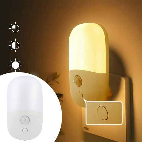 LETGOSPT Nachtlicht 1/2 Stück LED Nachtlicht Steckdose mit Bewegungsmelder, Einstellbar, LED fest integriert, Warmweiß, Helligkeit Einstellbar Orientierungslicht, für Flur, Schlafzimmer