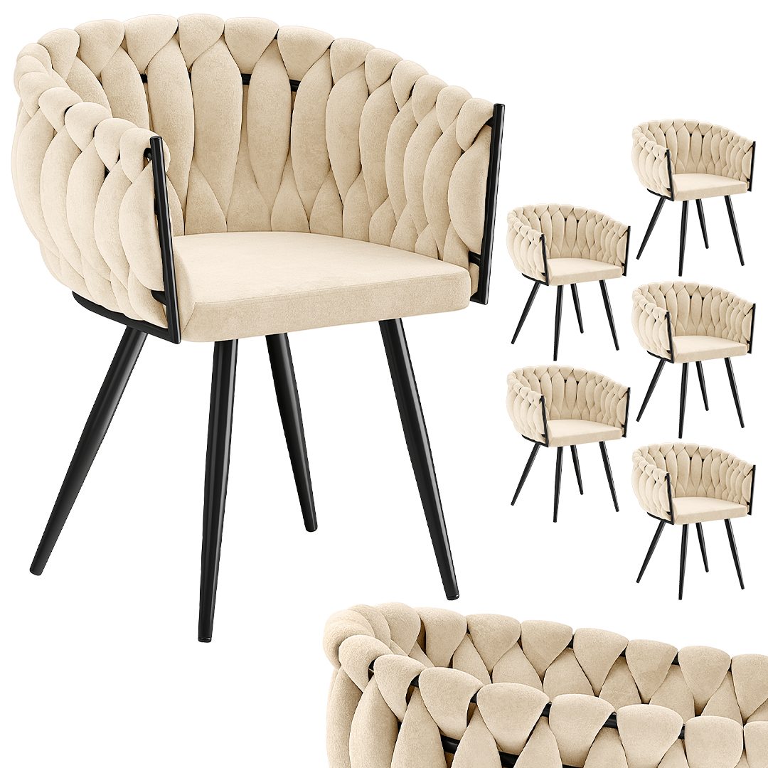 skølm Esszimmerstuhl & Drehstuhl Sudri mit Samtbezug gepolstert (6er Set, creme beige, Metallgestell, 6 St), Armlehnenstühle in Flecht-Look, verfügbar als 2er/4er Set
