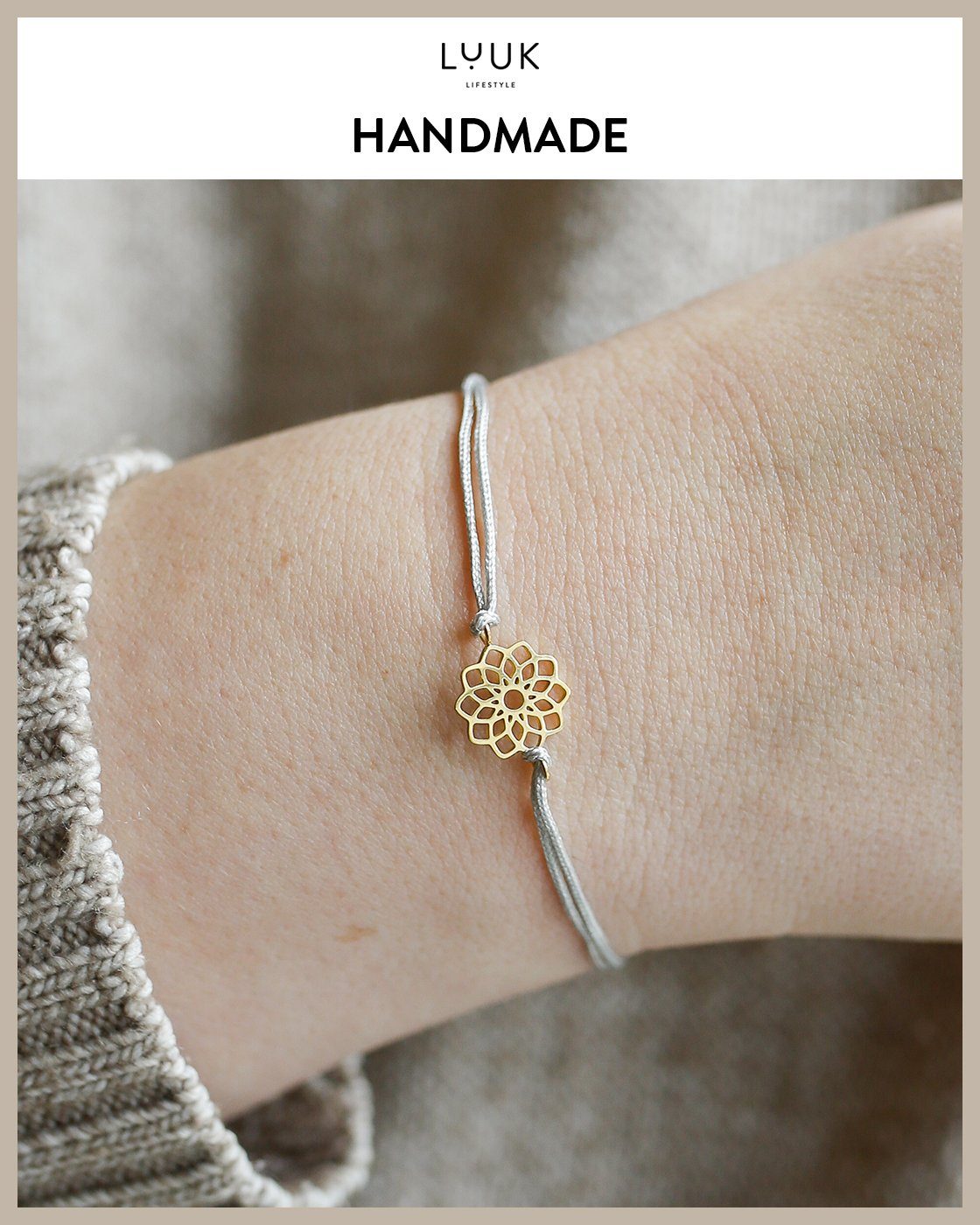 LUUK LIFESTYLE Freundschaftsarmband Mandala, handmade, mit Happiness Spruchkarte