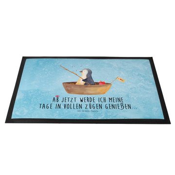 Fußmatte Pinguin Angelboot - Eisblau - Geschenk, Türmatte, Türvorleger, Motivf, Mr. & Mrs. Panda, Höhe: 0.6 mm