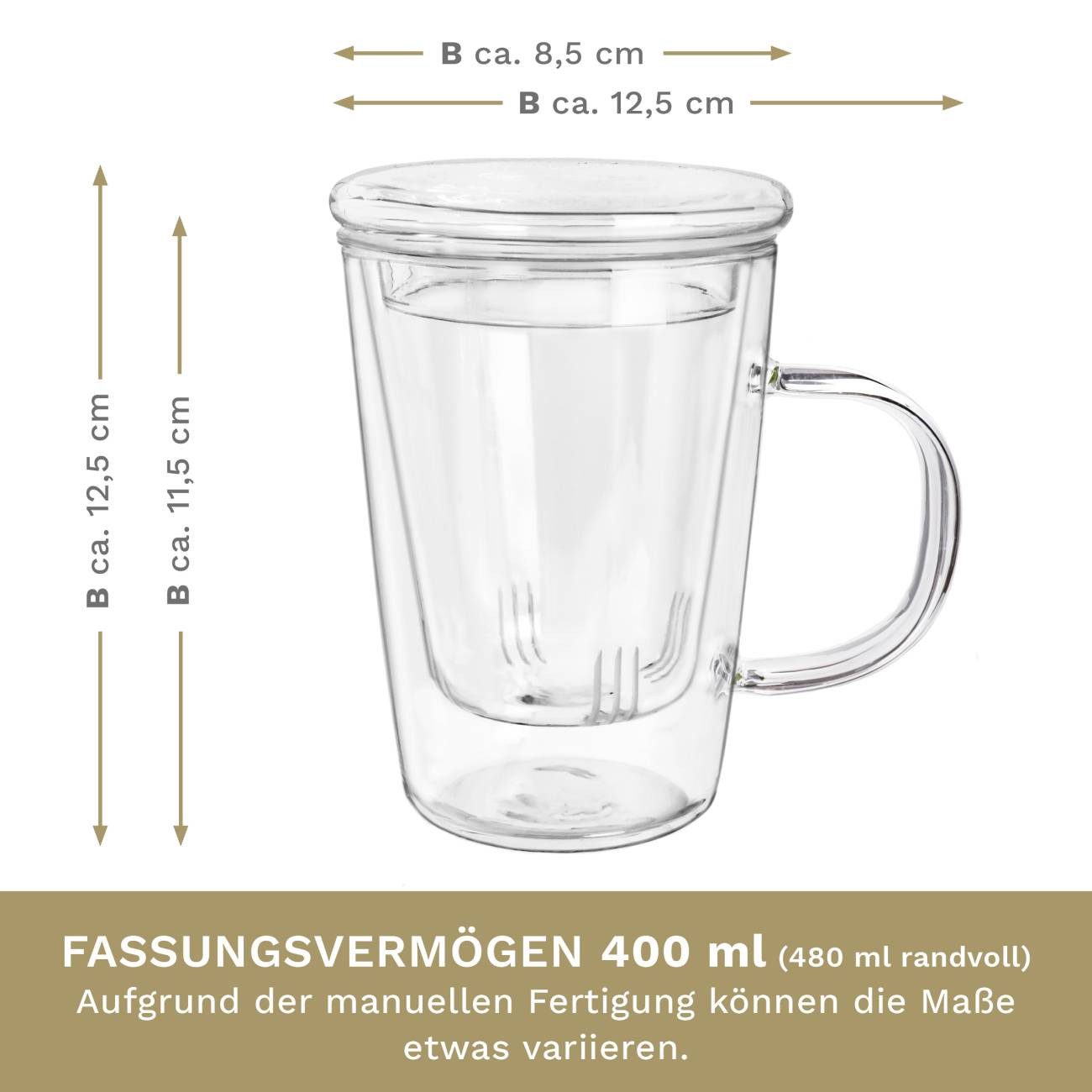Creano Teeglas Creano Teeglas 400ml - mit Sieb und Deckel aus Glas – Bild 4 von 5