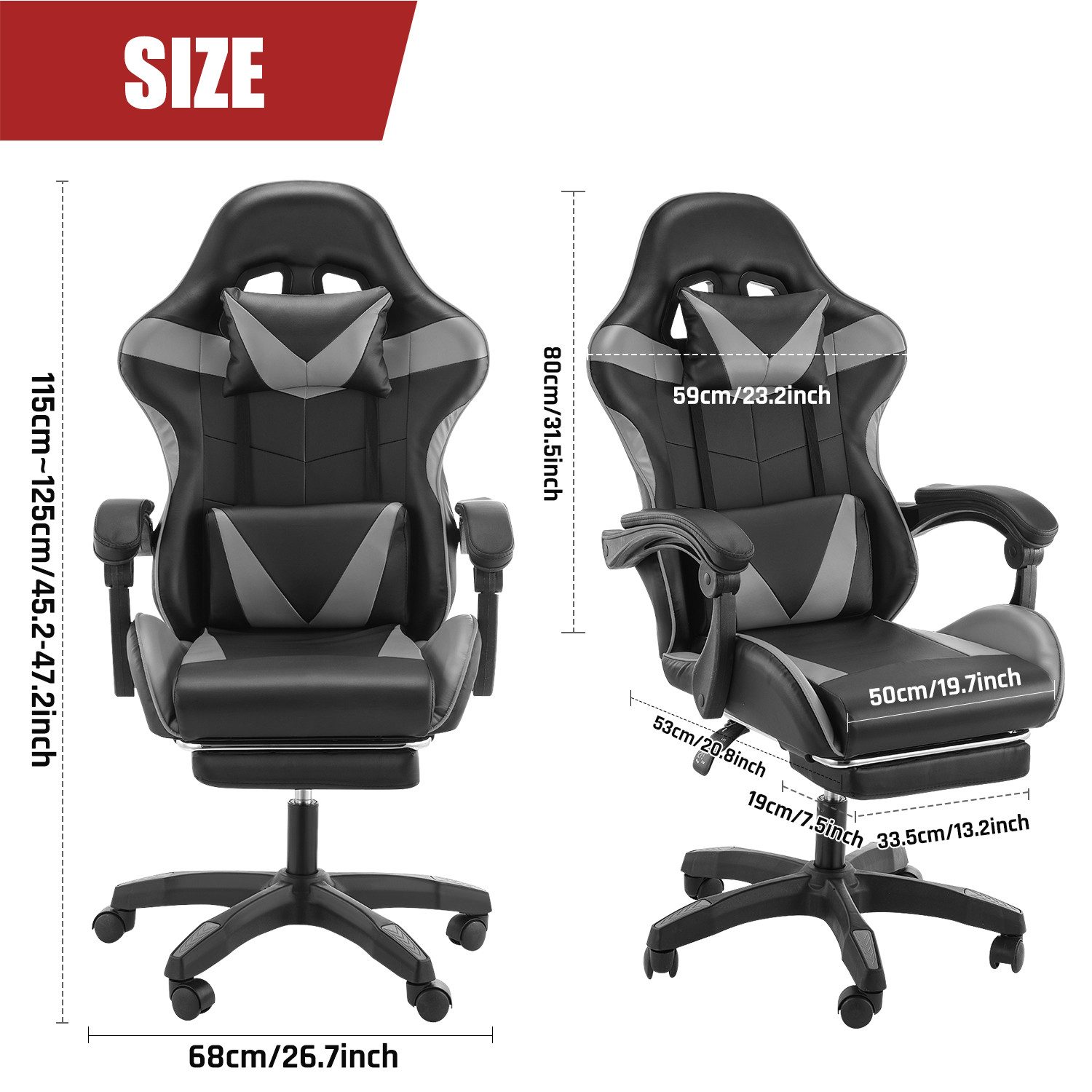 oyajia Gaming-Stuhl Ergonomischer Gaming Sessel mit Fußstütze und Kopfstütze Atmungsaktiv, mit abnehmbarem Kopfkissen, maximale Belastbarkeit 150 kg