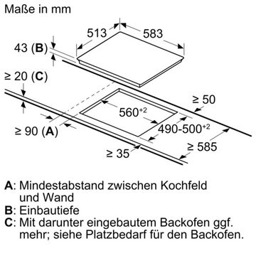 BOSCH Elektro-Kochfeld NKN64RGA2E, Bedienfeld, Bräterzone, Umlaufender Rahmen