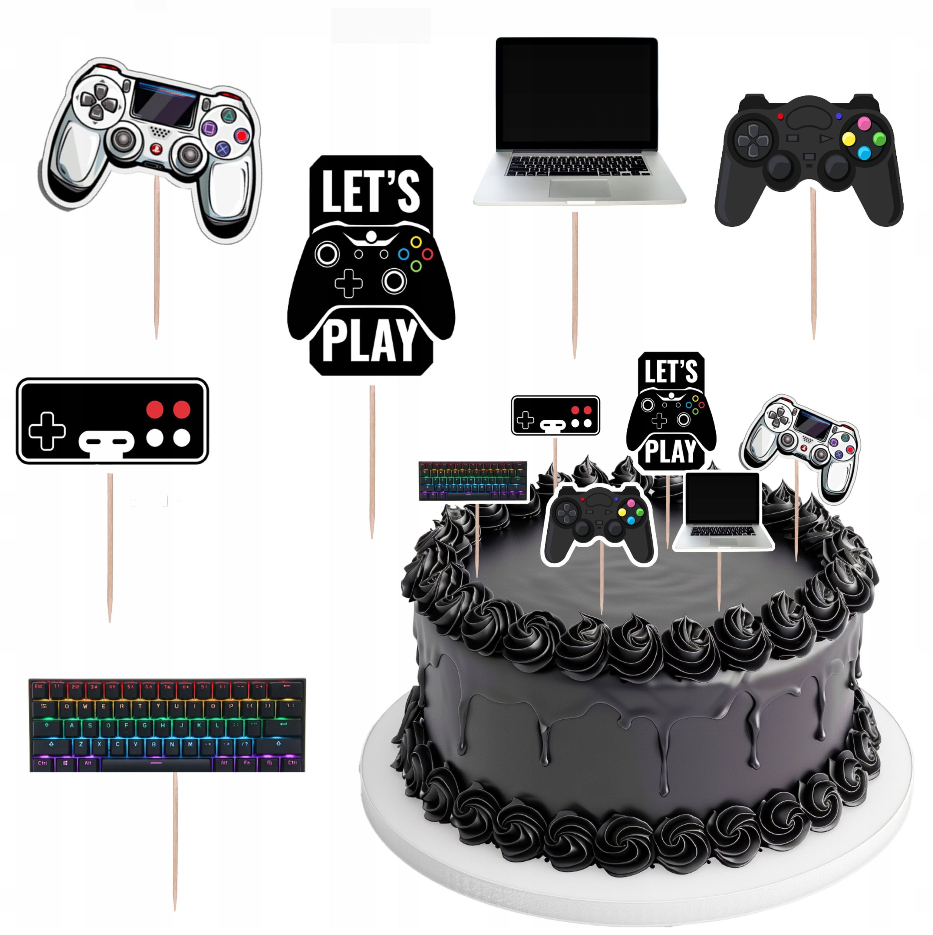 Festivalartikel, Topper Gamer Torten Topper für Geburtstagsfeiern - 6 Stück für junge Eltern., Papier