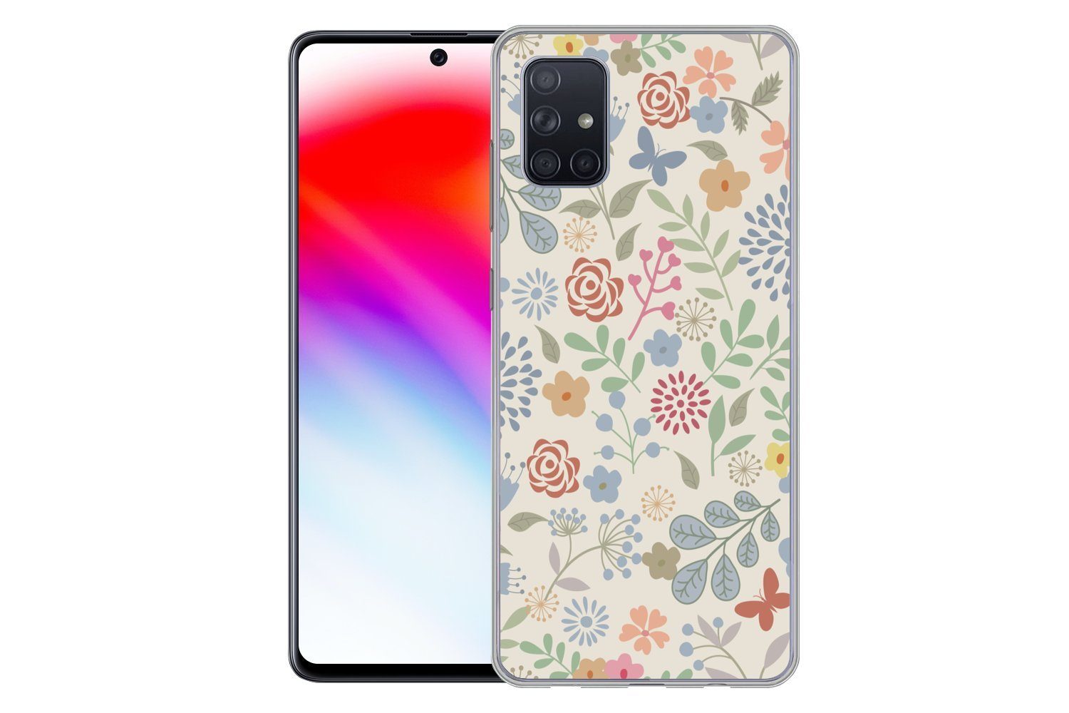 MuchoWow Handyhülle für Samsung Galaxy A71 Eine Blumenmuster-Illustration mit vielen Blume, Phone Case, Silikon, Schutzhülle Dünn