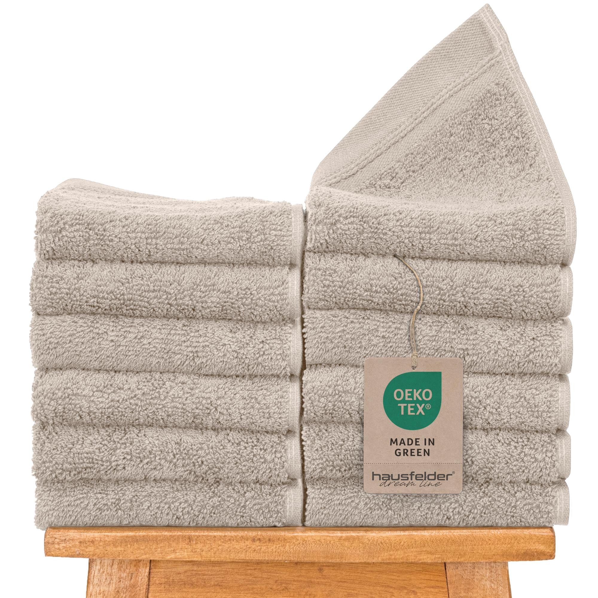 Hausfelder Gästehandtücher 12er Set kleine Handtücher für Gäste WC,aus 100% Baumwolle, beige, Baumwollfrottee (12-St), 100% Baumwolle, weich, saugfähig, Uni-Farben