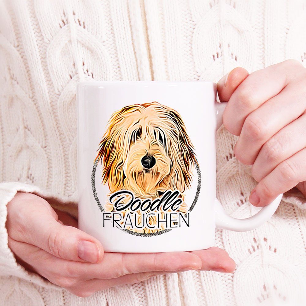 Cadouri Tasse DOODLE FRAUCHEN - beidseitig Geschenk, handgefertigt, Kaffeetasse Hunderasse, ml bedruckt, für mit 330 Hundefreunde, Keramik