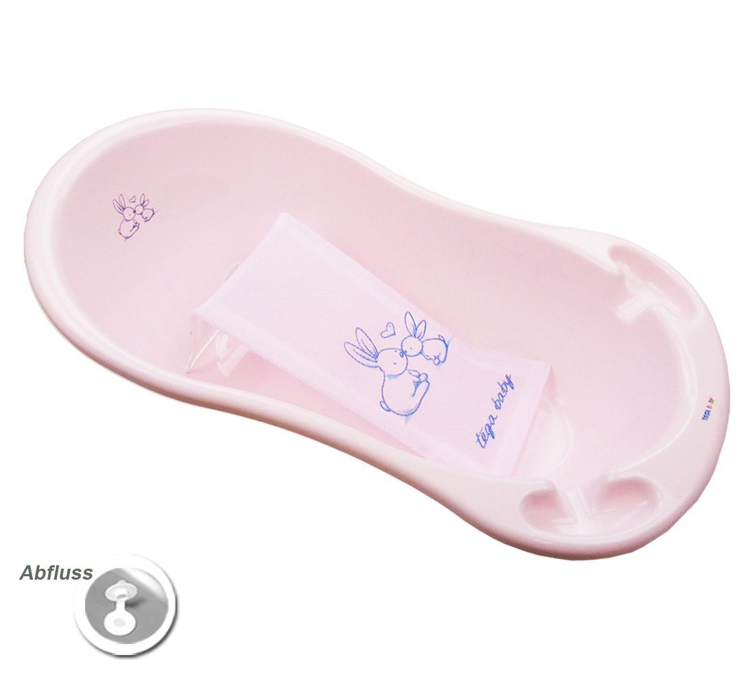 Babybadewanne + Babybadeset 4 BUNNIES Europe ** WC in Abfluss, Babywanne+ Tega-Baby - + Set), Grau- (Made Premium Badesitz Aufsatz TEILE Topf Gestell SET Gestell H + Rosa ** -