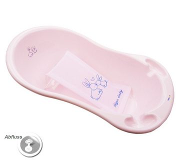 Tega-Baby Babybadewanne 2 TEILE SET H - BUNNIES Rosa - Gestell Weiß- Babybadeset Abfluss, (Made in Europe Spar Set), ** Babywanne+ Badesitz + Gestell **