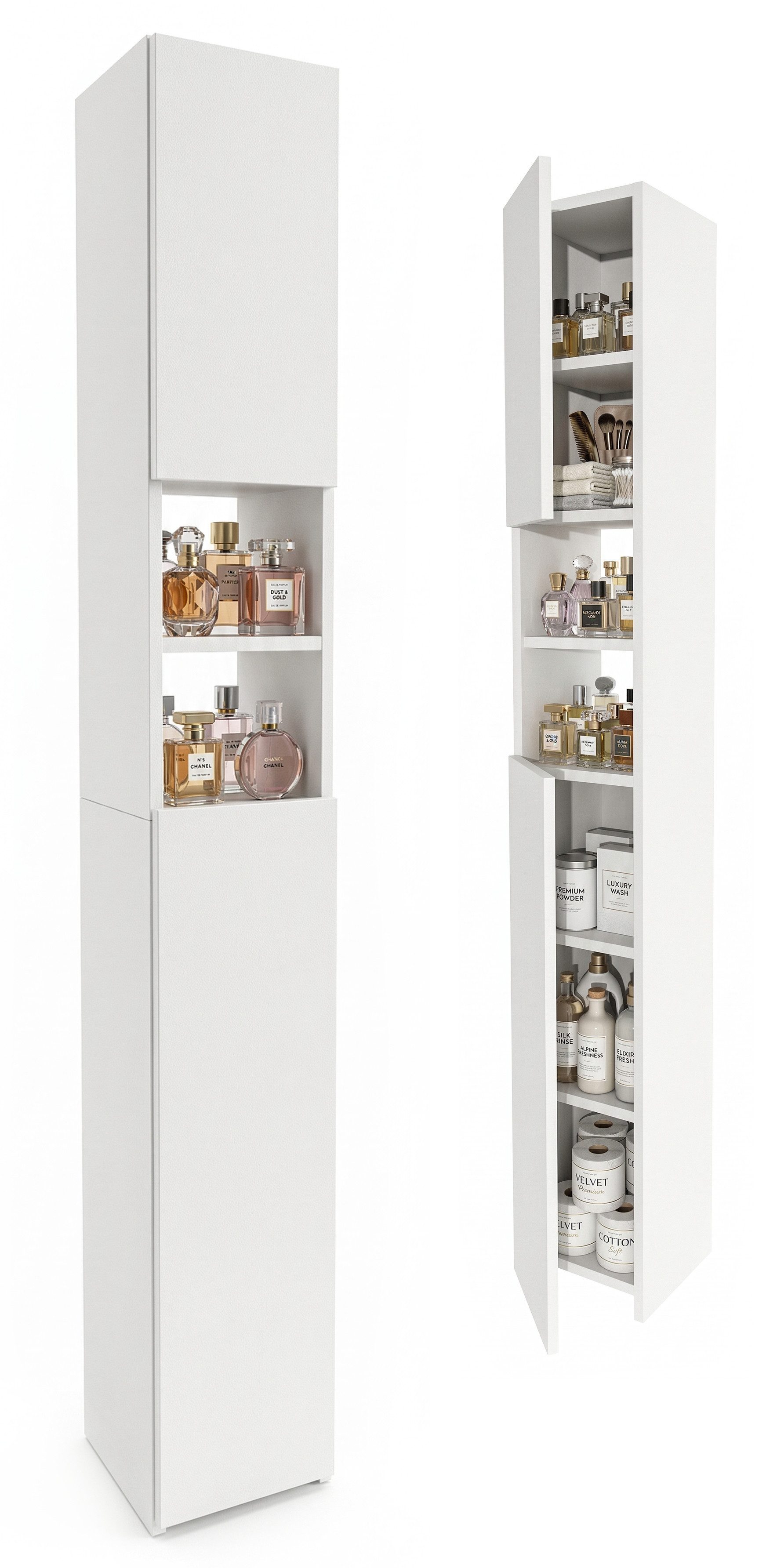 TREND WERK Hochschrank Badschrank schmal stehend B24 x T31 x H172 cm (Schmaler Badezimmerschrank mit Regalfächern & Stauraum) Holzoptik, offene & geschlossene Fächer, Standregal Bad, platzsparend