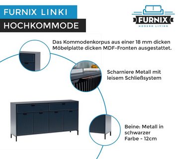 Furnix Hochkommode Sideboard LINKI LS1 Wohnzimmerkommode industrial, Loftdesign, mit 4 Türen und 2 Schubladen, B165,3 x H86 x T40,6 cm