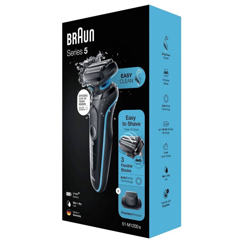 Braun Elektrorasierer 51-M1200s Folienrasierer Schwarz, Blau