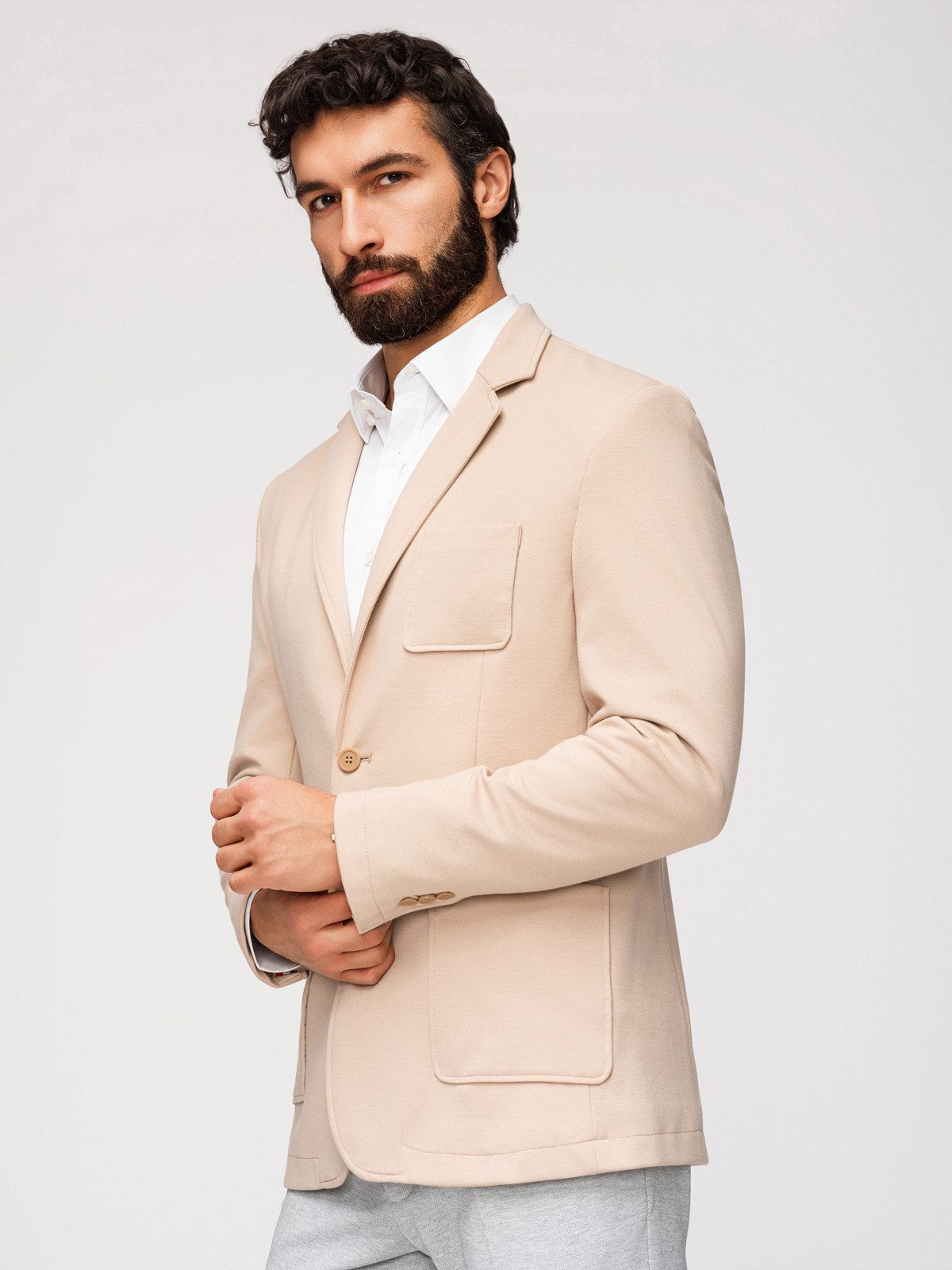 OMBRE Anzugsakko Herren Sakko Slim Fit Casual Beige XXL (kein Set, 1-tlg) Slim-Fit-Schnitt