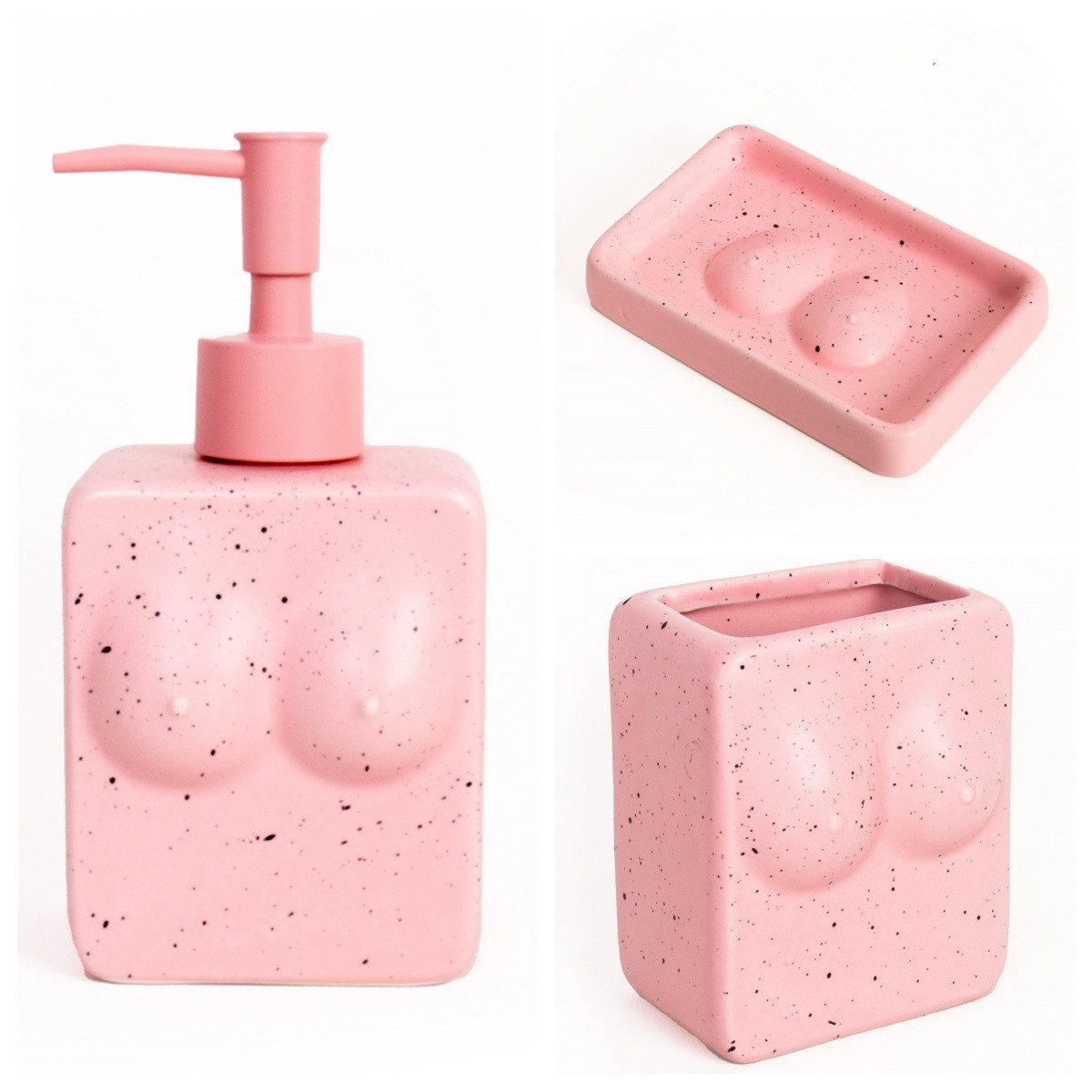 Helio Ferretti Zahnbürstenhalter Tits, (Keramik, 1-St., handbemalt, rosa), ca. 8 x 6 x 10 cm - auch als kleine Vase nutzbar – Bild 4 von 4