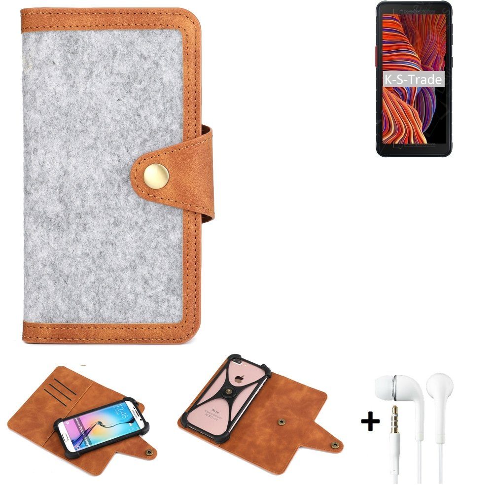 K-S-Trade Handyhülle für Samsung Galaxy XCover 5, Handyhülle + Kopfhörer Schutzhülle Filz Hülle Kunstleder