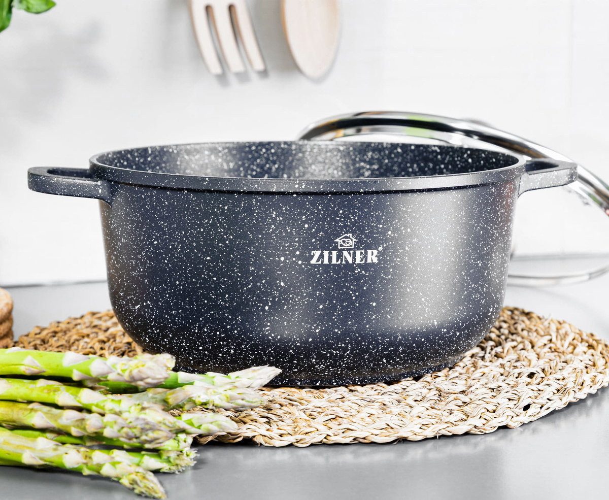Zilner Topf-Set Set von sechs schönen grauen steinüberzogenen Töpfen, Aluminium, Keramik, Edelstahl, Aluminiumguss (Passt in jede Küche! 1.3L / 2.3L / 2.3L / 3. – Bild 4 von 5