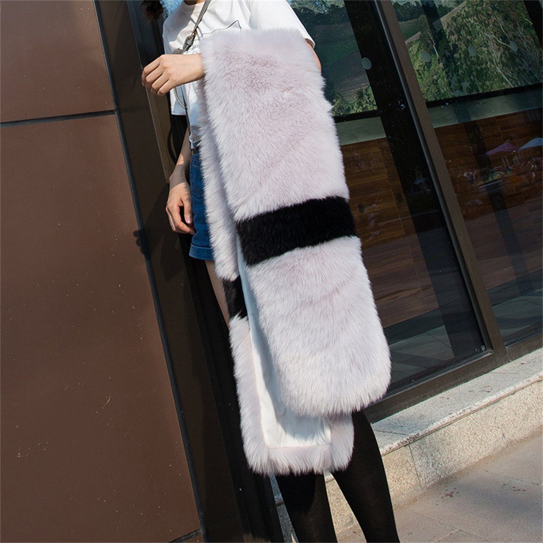 DÖRÖY Modeschal Damen Plüsch + Pelz Schal verdickt Schal, bunten Grau Nachahmung Dunkelgrau Winter warm