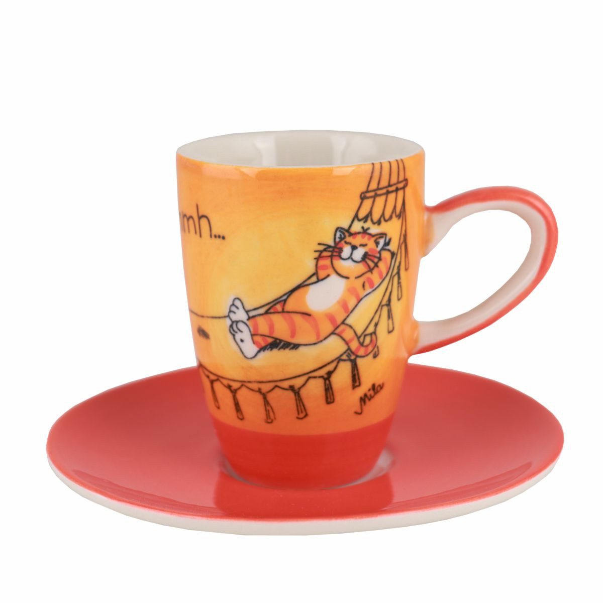 Mila Espressotasse Mila Keramik Espresso-Tasse mit Untere Oommh Katze Ruhepause, Keramik