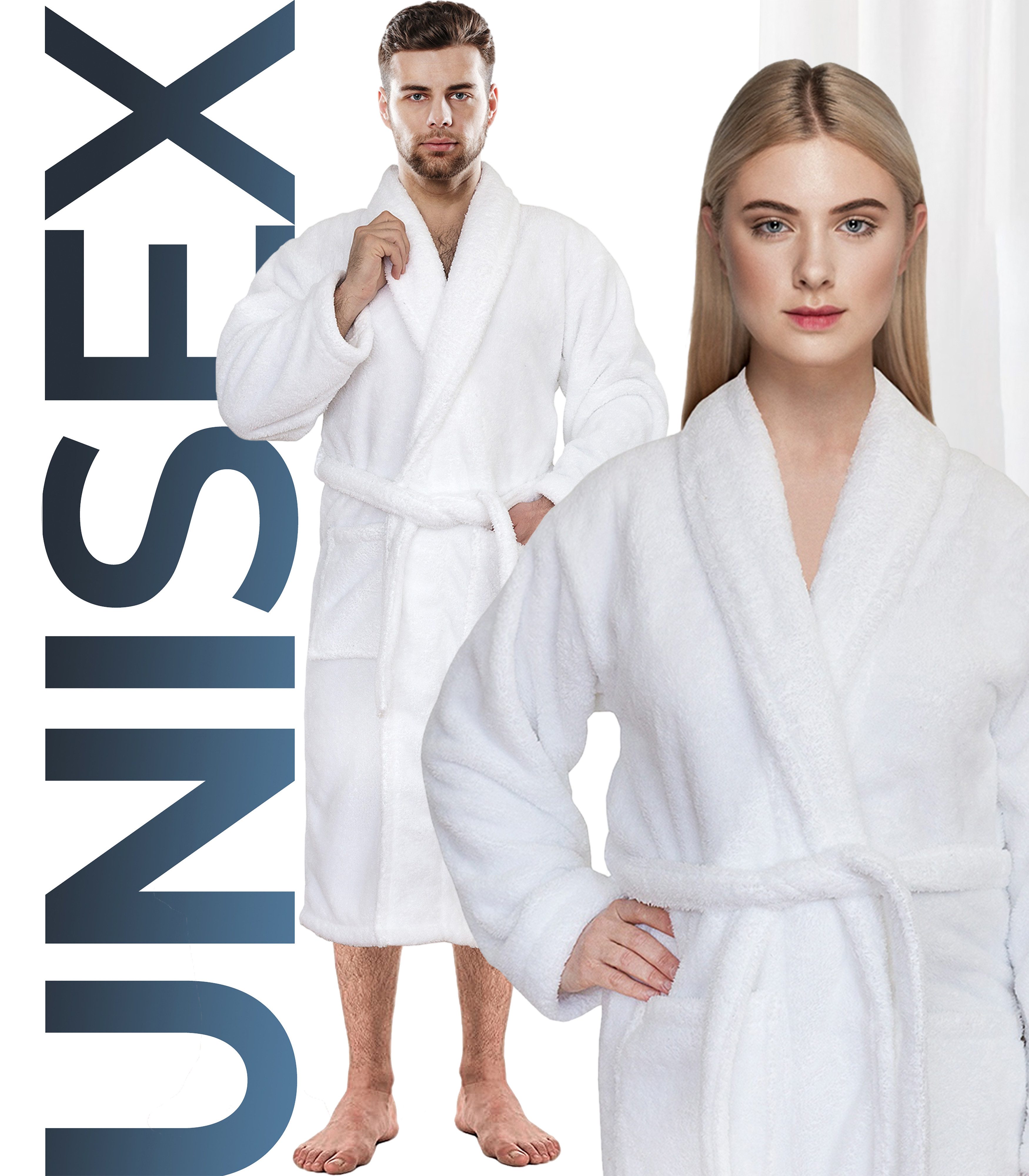 HAMMETEX Bademantel Bademantel unisex, ultraweicher & flauschiger Fleecemantel, Langform, Fleece, Schalkragen, Gürtel, ideal für Sauna & Spa, Hotelbademantel, Morgenmantel