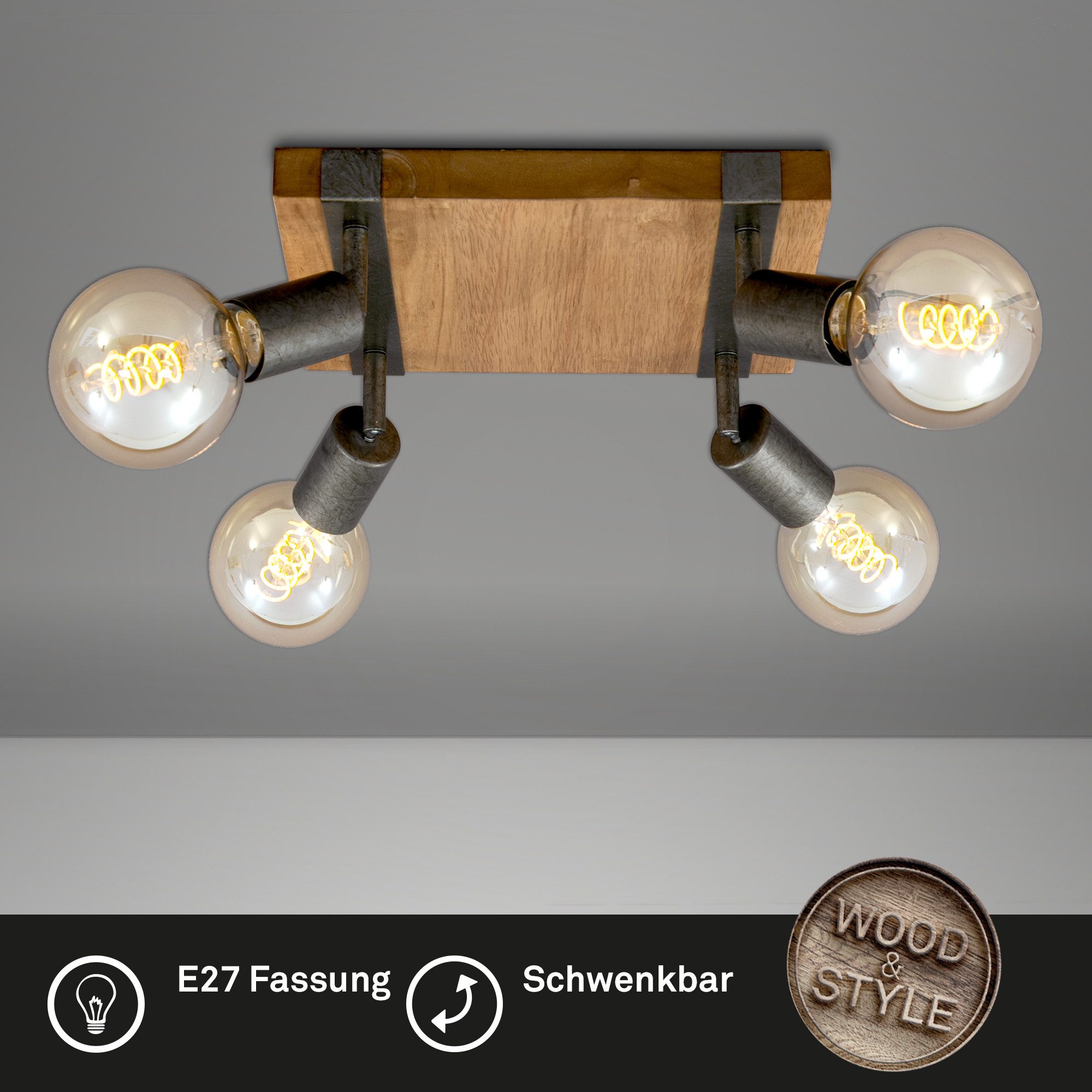 Briloner Leuchten Deckenleuchte Deckenlampe Innen Wohnzimmer, ohne Leuchtmittel, Abhängig vom Leuchtmittel - Warmweiß / Neutralweiß / Kaltweiß, Wandlampe, 10x10,3x9cm, Antik-Grau, max.25W, E27, Innen, Wohnzimmer