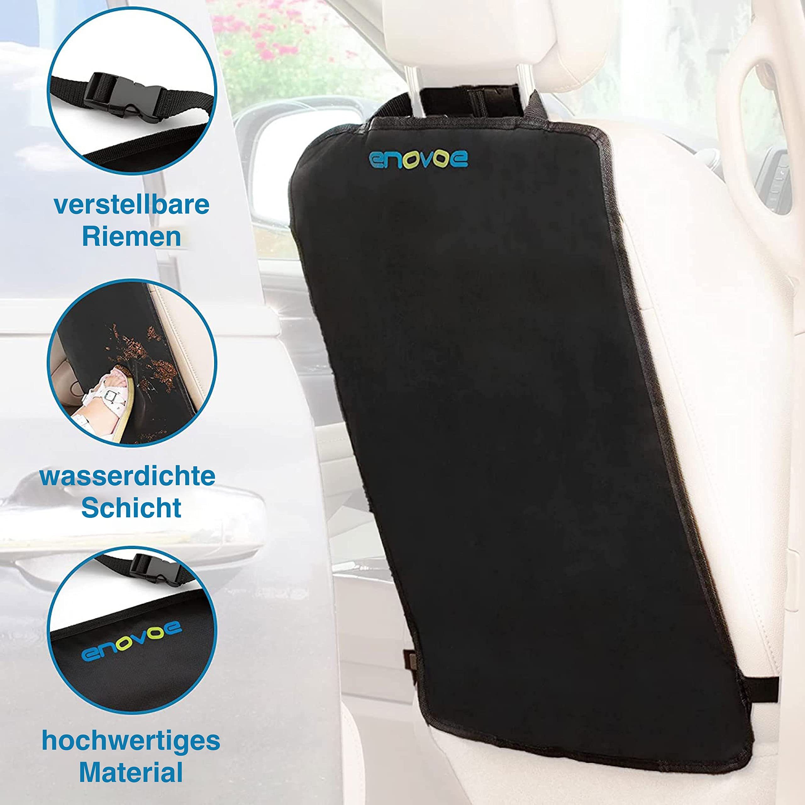 Enovoe Rücksitzorganizer Kindersitzschutz 2er-Pack, Premium-Qualität, Schwarz 2er-Pack wasserdicht