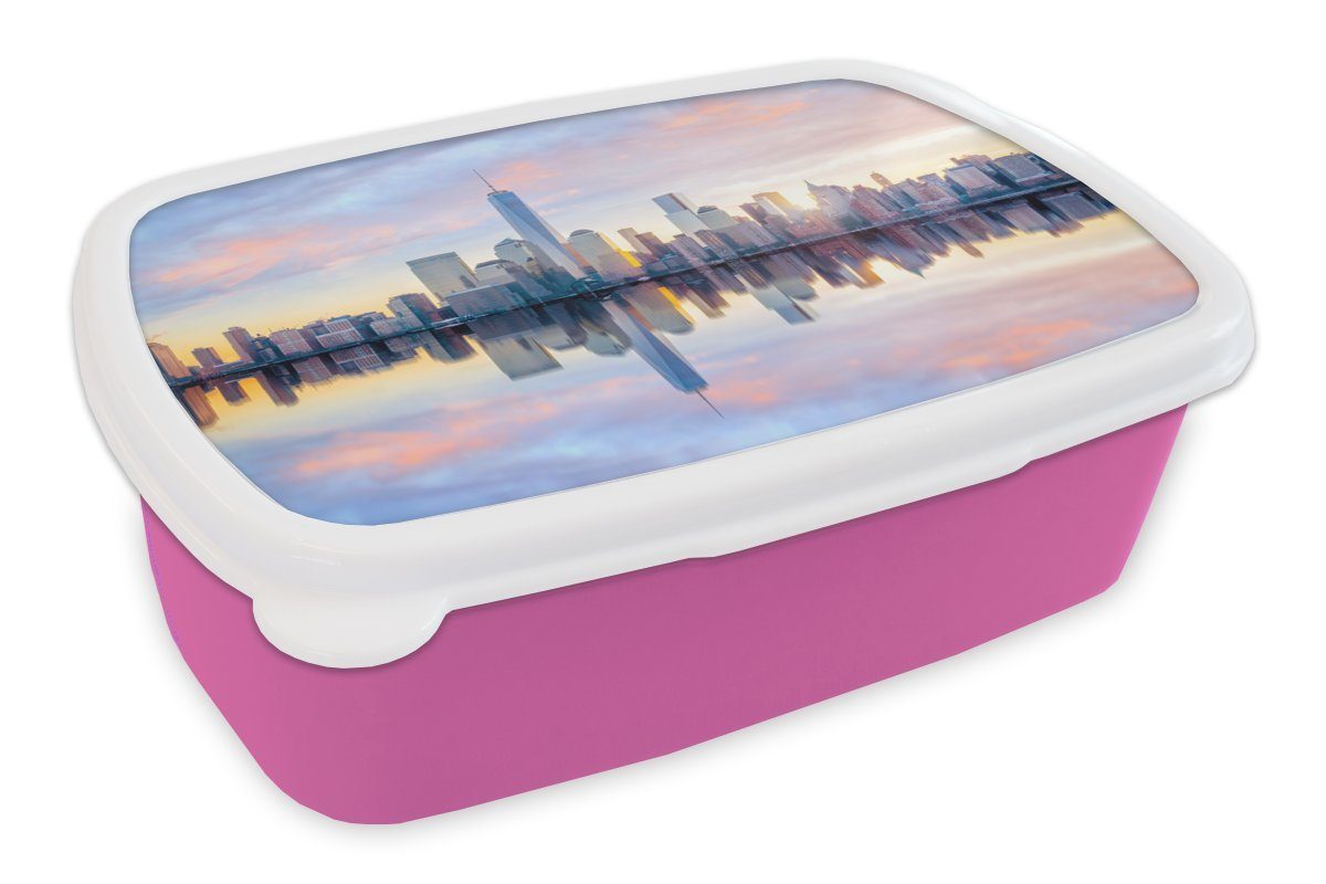 MuchoWow Lunchbox - Kinder, Skyline, Erwachsene, (2-tlg), - für Kunststoff, York Kunststoff Mädchen, Brotbox Snackbox, rosa Wasser New Brotdose