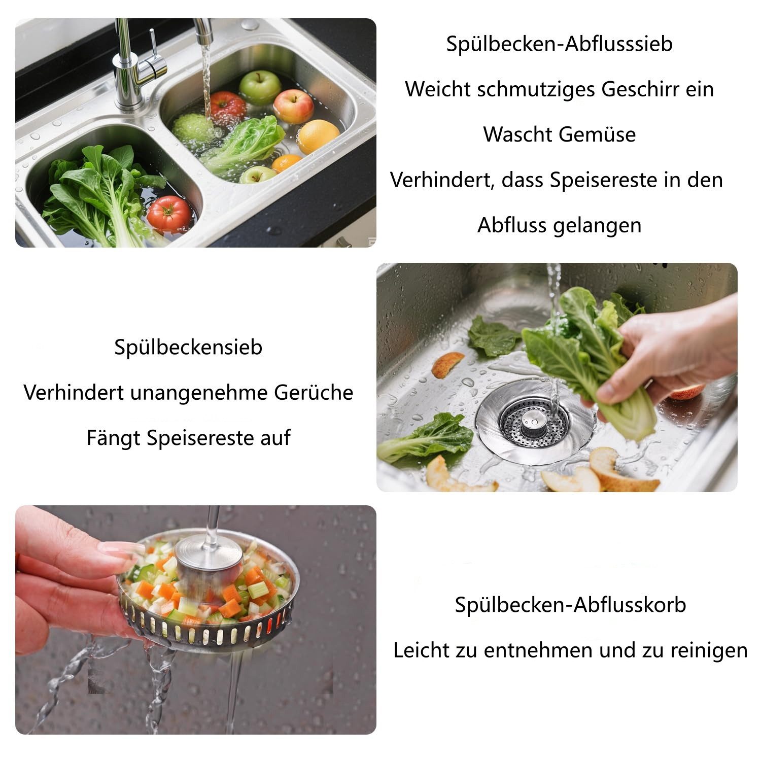 FOUORTUNATE-BEE Waschbeckenstöpsel 3 in 1 Spülenstopfen mit Siebkorb Abflussfilter für Küchenspüle, Passend für 3,5 Zoll Spülenablauf gegen Verstopfung und Gerü – Bild 5 von 5