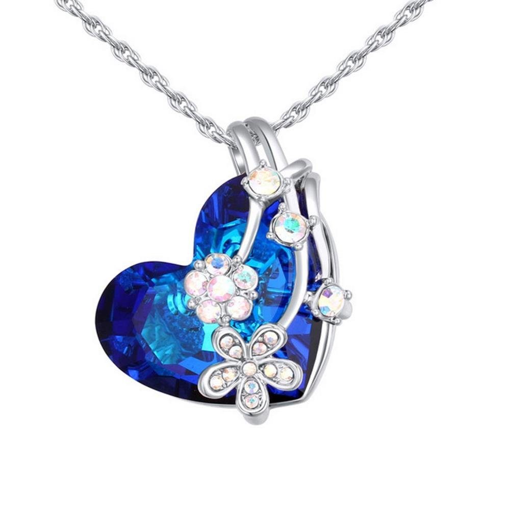 BUNGSA Ketten-Set Kette Kristallherz Silber aus Messing für Damen (1-tlg), Halskette Necklace