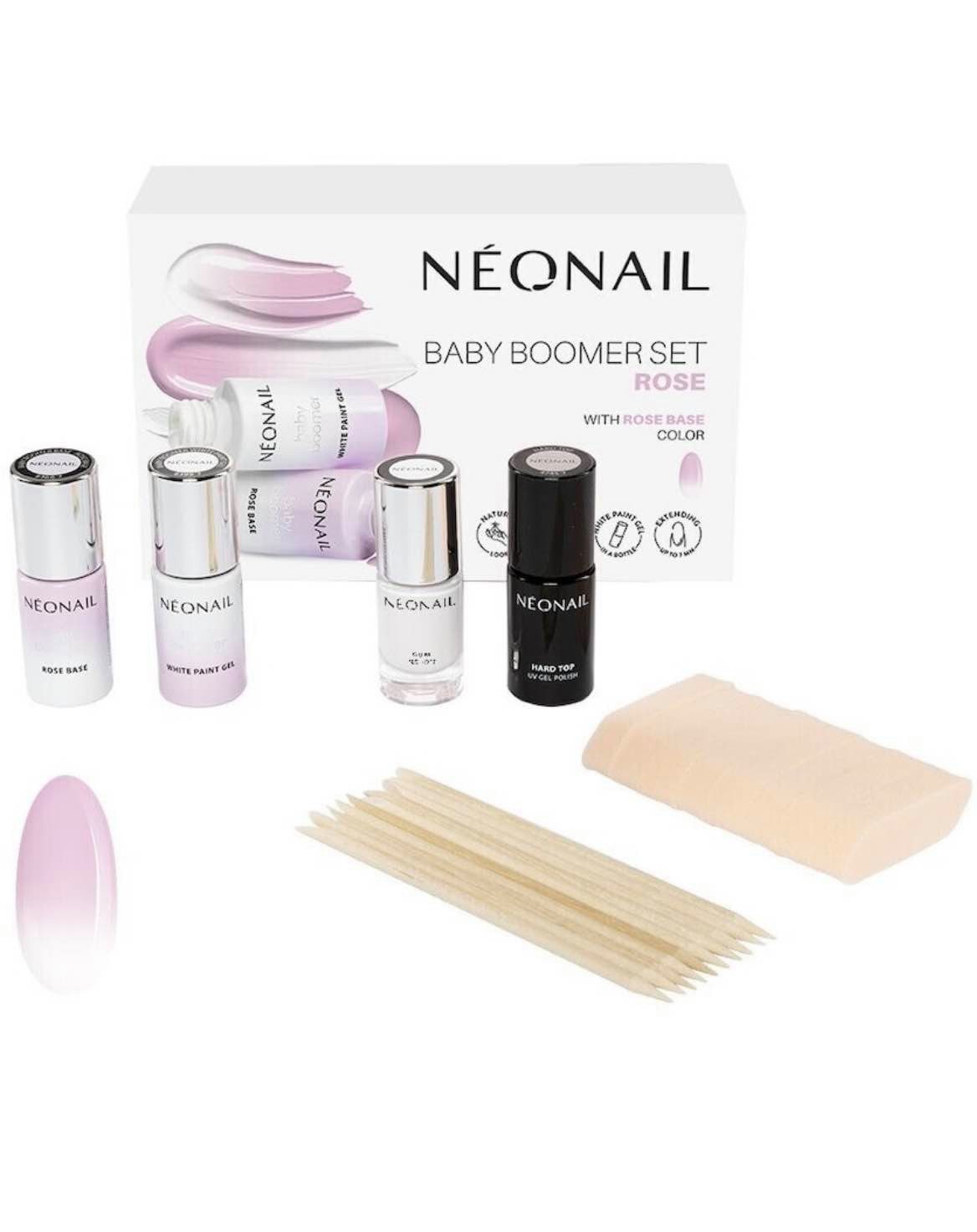 Neonail Handpflege-Set NEONAIL Baby Boomer Set 3-teilig Hard Top UV-Nagellack (7,2 g) Cover Base Protein in Rose (7,2 ml) UV-Nagellack in White Rose (5 ml), 3-tlg.