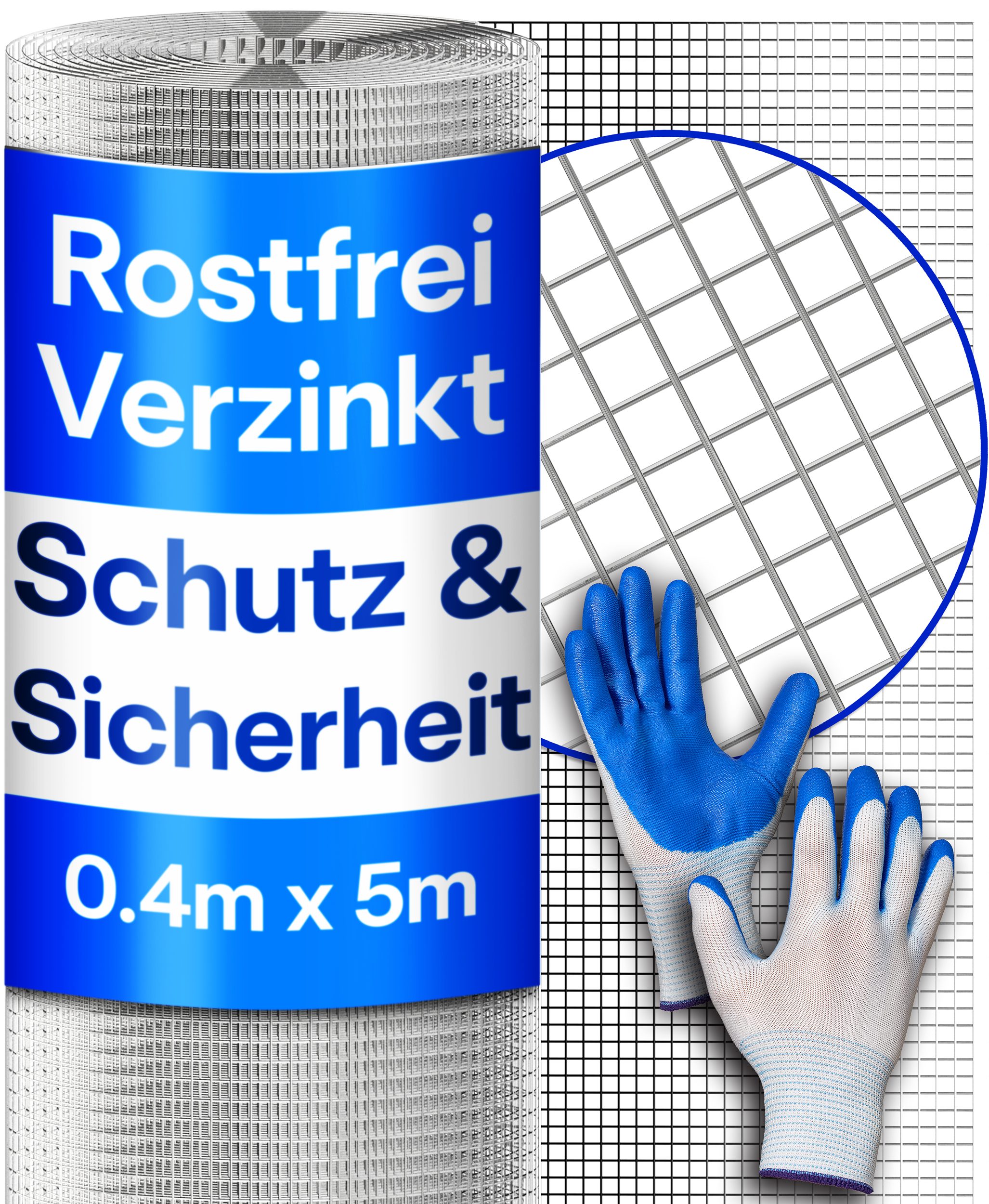 Prowiste Volierendraht Drahtgitter Feinmaschig – Rostfreies Maschendraht & Wühlmausgitter, (Einzelartikel, 1-St., 1x Drahtgitter-Rolle 0.4m x 5m verzinkt, 1 Paar Schutzhandschuhe), Langlebiges Mäusegitter, Volierendraht & Hasendraht – Kaninchendraht