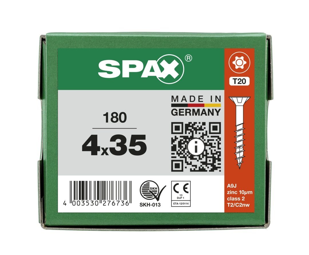 SPAX Spanplattenschraube Universalschraube, (Stahl St), mm 180 4x35 verzinkt, weiß