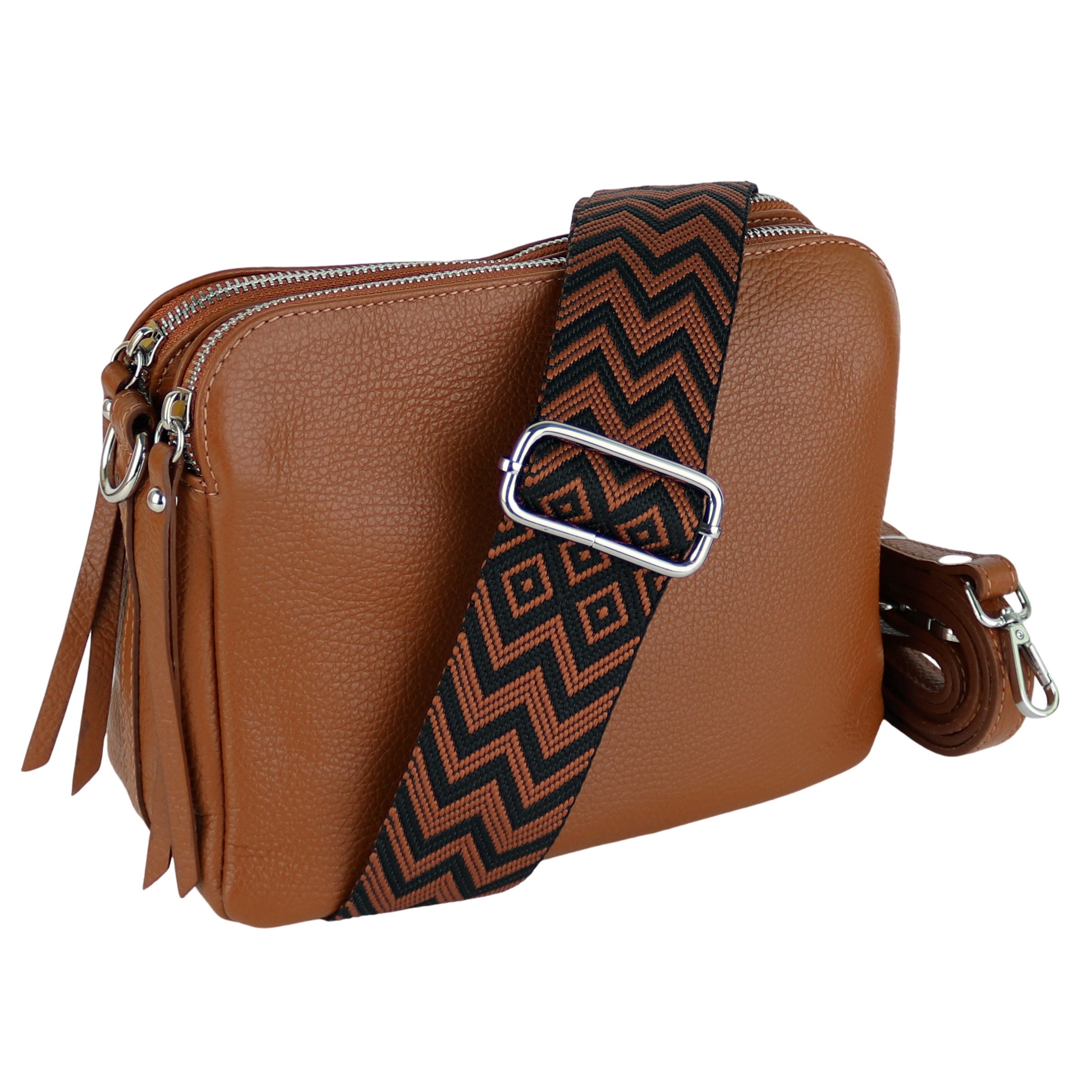 MIRROSI Schultertasche aus Echtleder, hergestellt in Italien, mit 2 Riemen (ca.24x18x9cm), Umhängetasche, Crossbody Bag, verstellbaren Schulterriemen