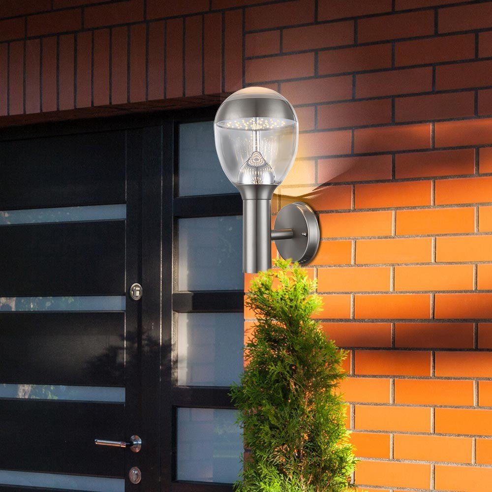 Lampe Watt Outdoor LED fest Warmweiß, Außen-Wandleuchte, etc-shop 11 Edelstahl Leuchte Wand verbaut, 2er Veranda LED-Leuchtmittel Set
