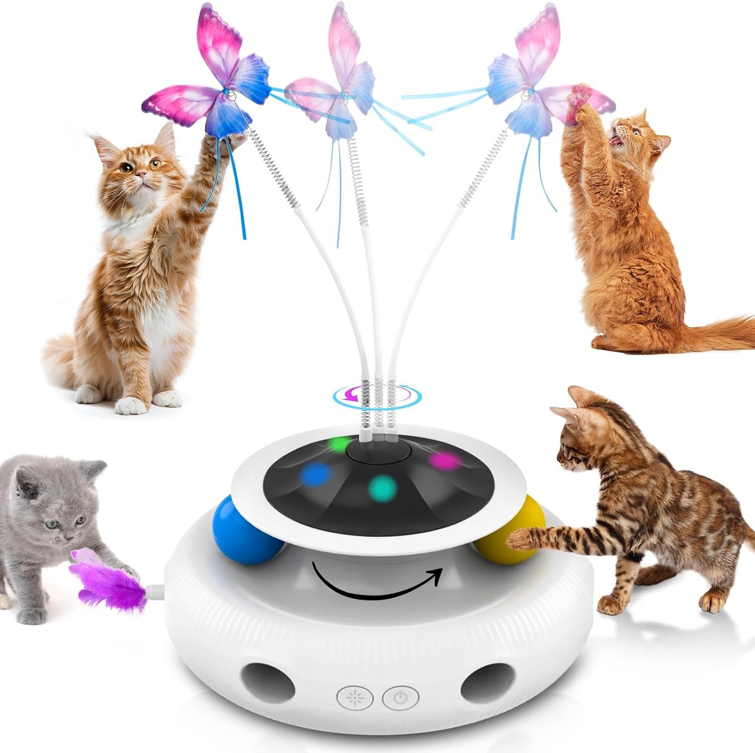 SWGOTA Tier-Intelligenzspielzeug Interaktives Katzenspielzeug 3-in-1 mit Schmetterling und Kugelbahn, Pop-up-Spiel mit Butterfly-Effekt, Kugelbahn inklusive Ball