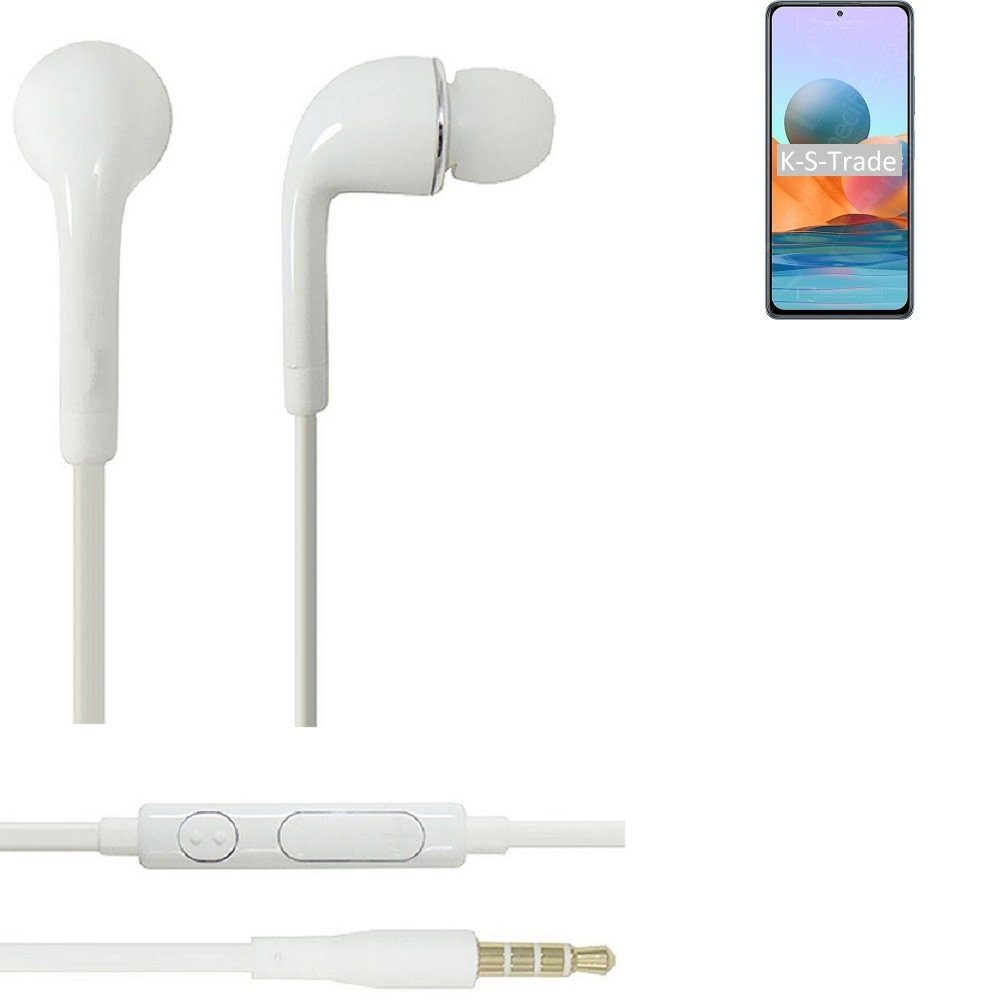 K-S-Trade für Xiaomi Redmi Note 10 Pro India In-Ear-Kopfhörer (Kopfhörer Headset mit Mikrofon u Lautstärkeregler weiß 3,5mm)