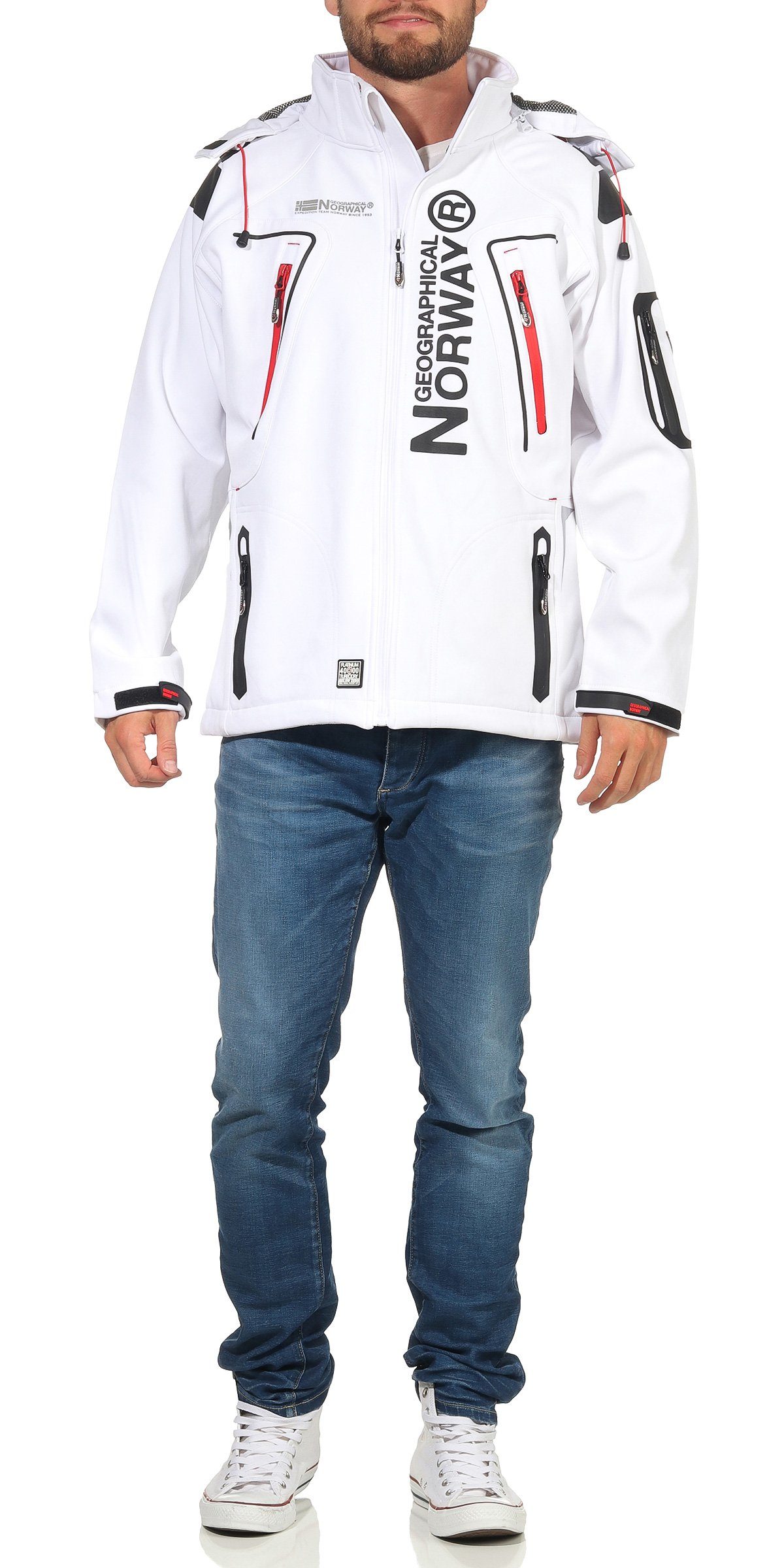 Geographical Norway Softshelljacke Herren Softshell Wander Sport Übergangsjacke Trekking Jacke in Unifarbe, mit abnehmbarer Kapuze, mit Stehkragen