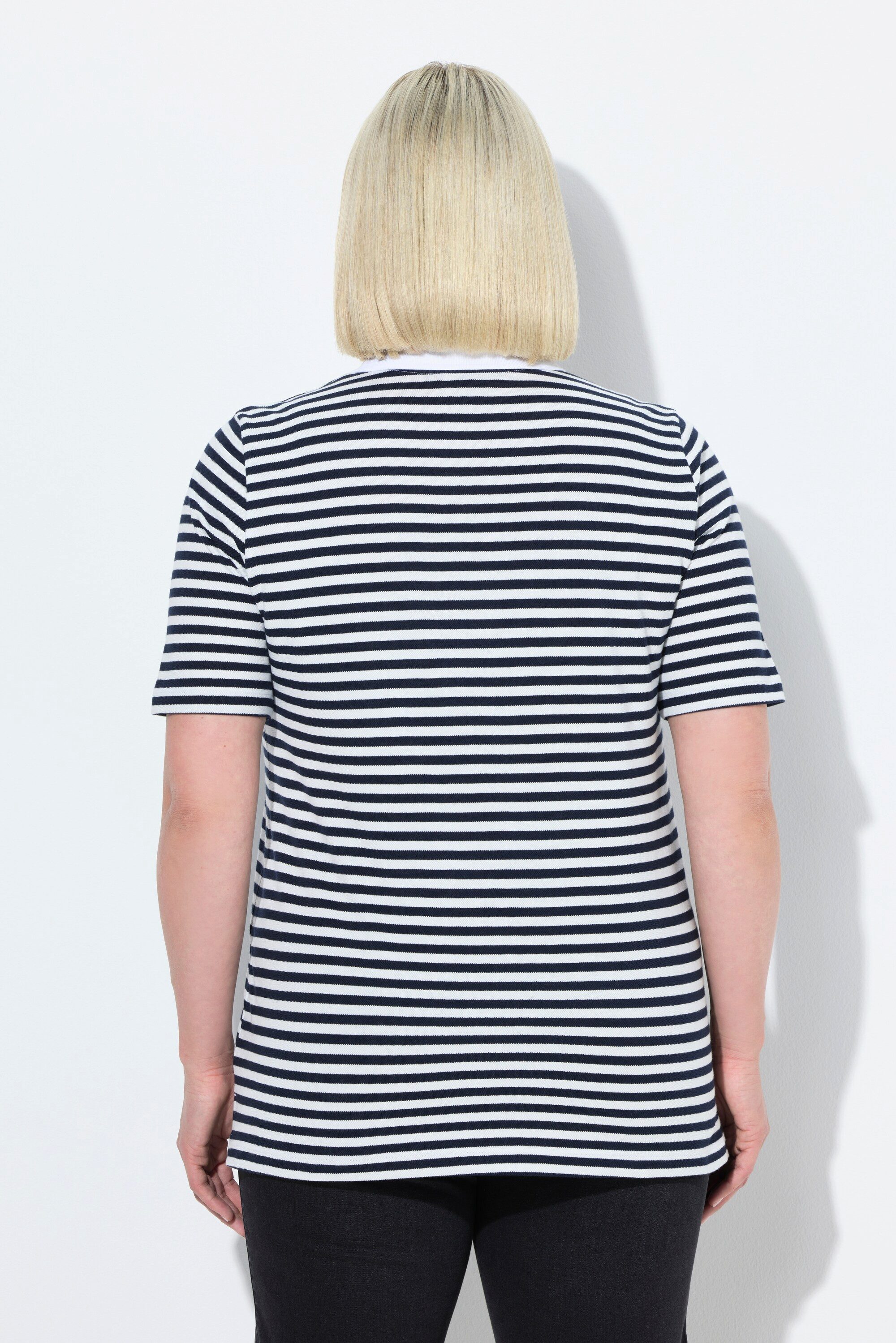 Ulla Popken Poloshirt Poloshirt Classic Fit Piqué Ringel Halbarm