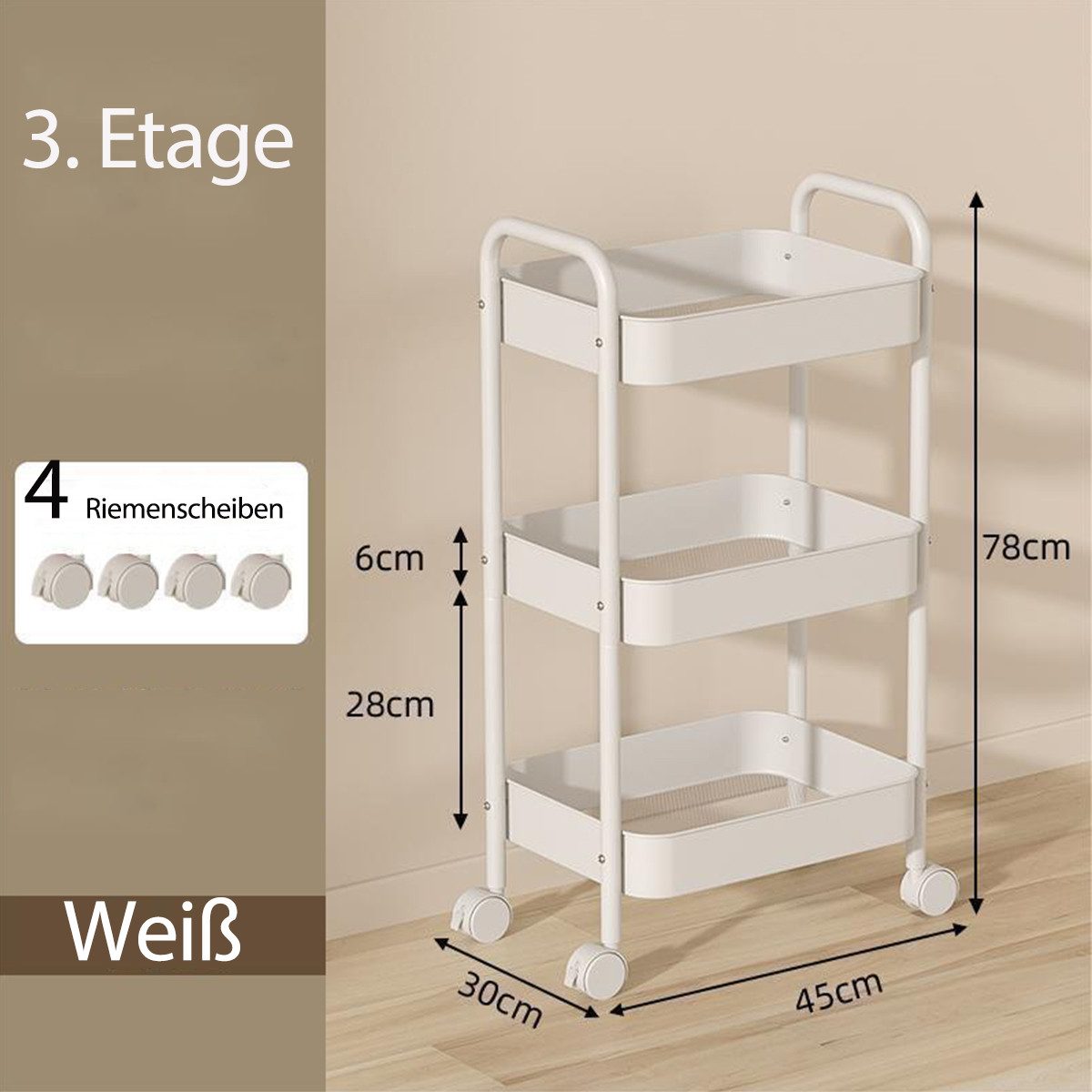 LAPAPRO Küchenwagen Küchenwagen mit 3 Etagen und Griffen aus Metall für Bad günstig online kaufen