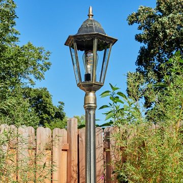 hofstein Außen-Stehlampe Wegeleuchte aus Metall/Glas in Braun-Goldfarben/Klar, ohne Leuchtmittel, Stehleuchte, Gartenbeleuchtung IP44, 1x E27, ohne Leuchtmittel