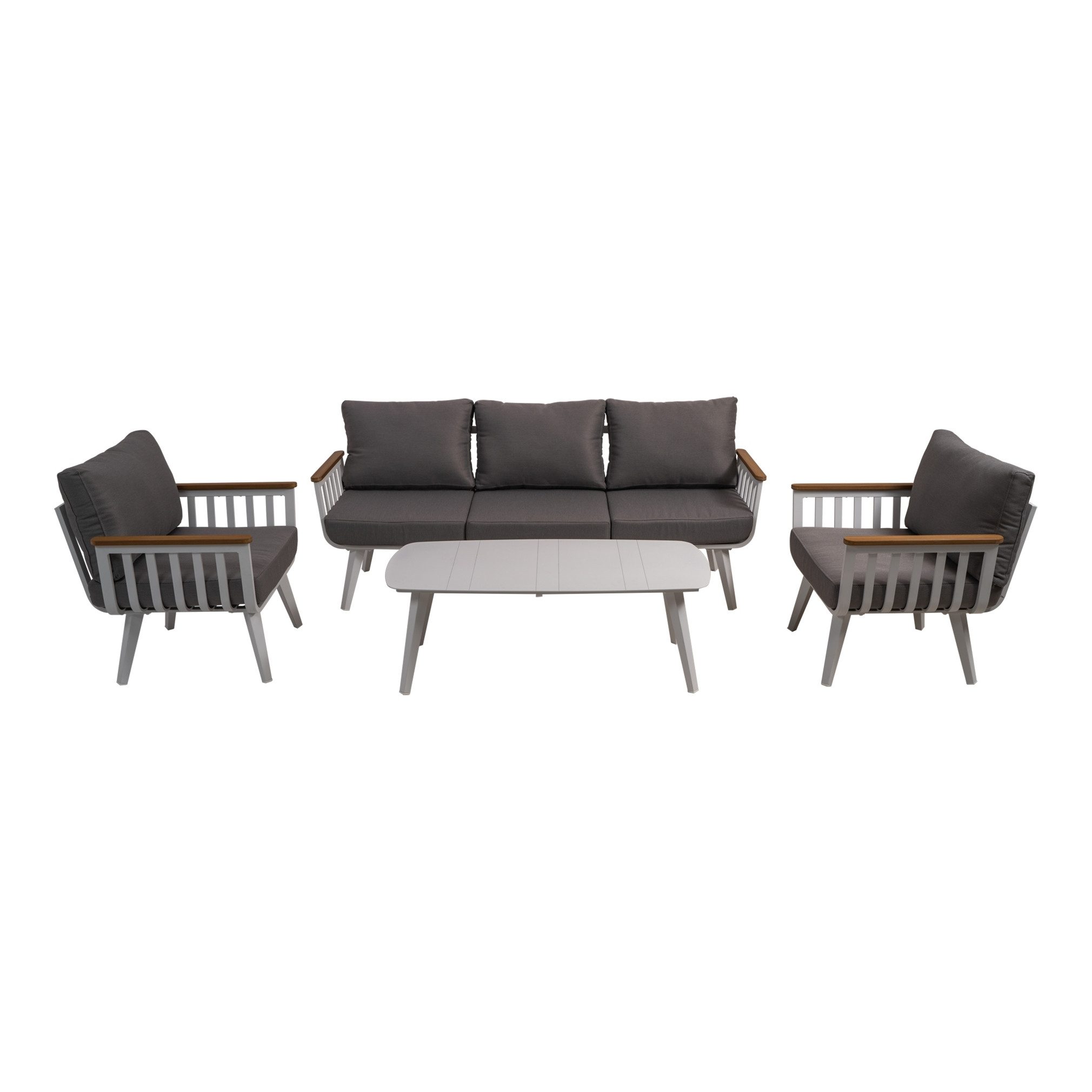 Lesli Living Loungeset 3-Sitzer, 2 Sessel, Tisch, mit Kissen, Alu mattweiß / Anthrazit