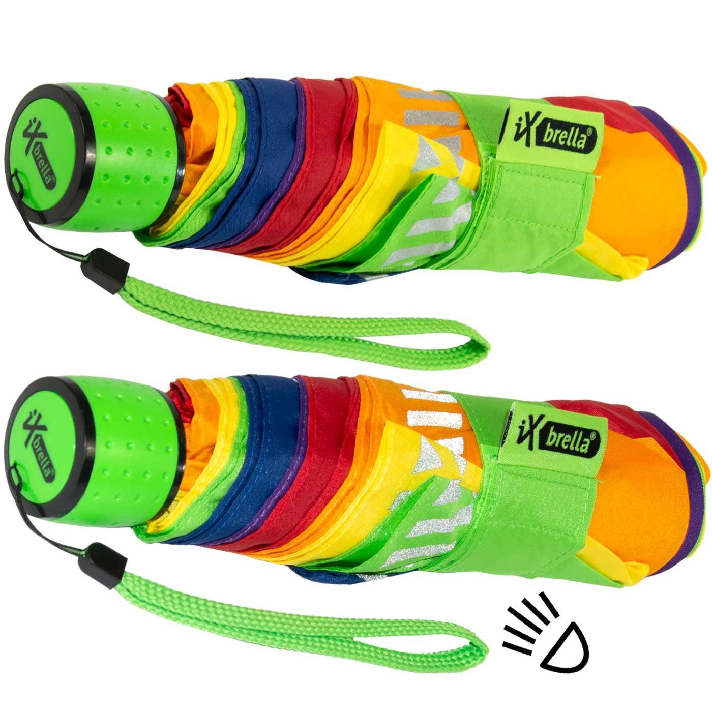 iX-brella Taschenregenschirm Mini Kinderschirm Safety Regenbogen extra Reflex leicht, reflektierend