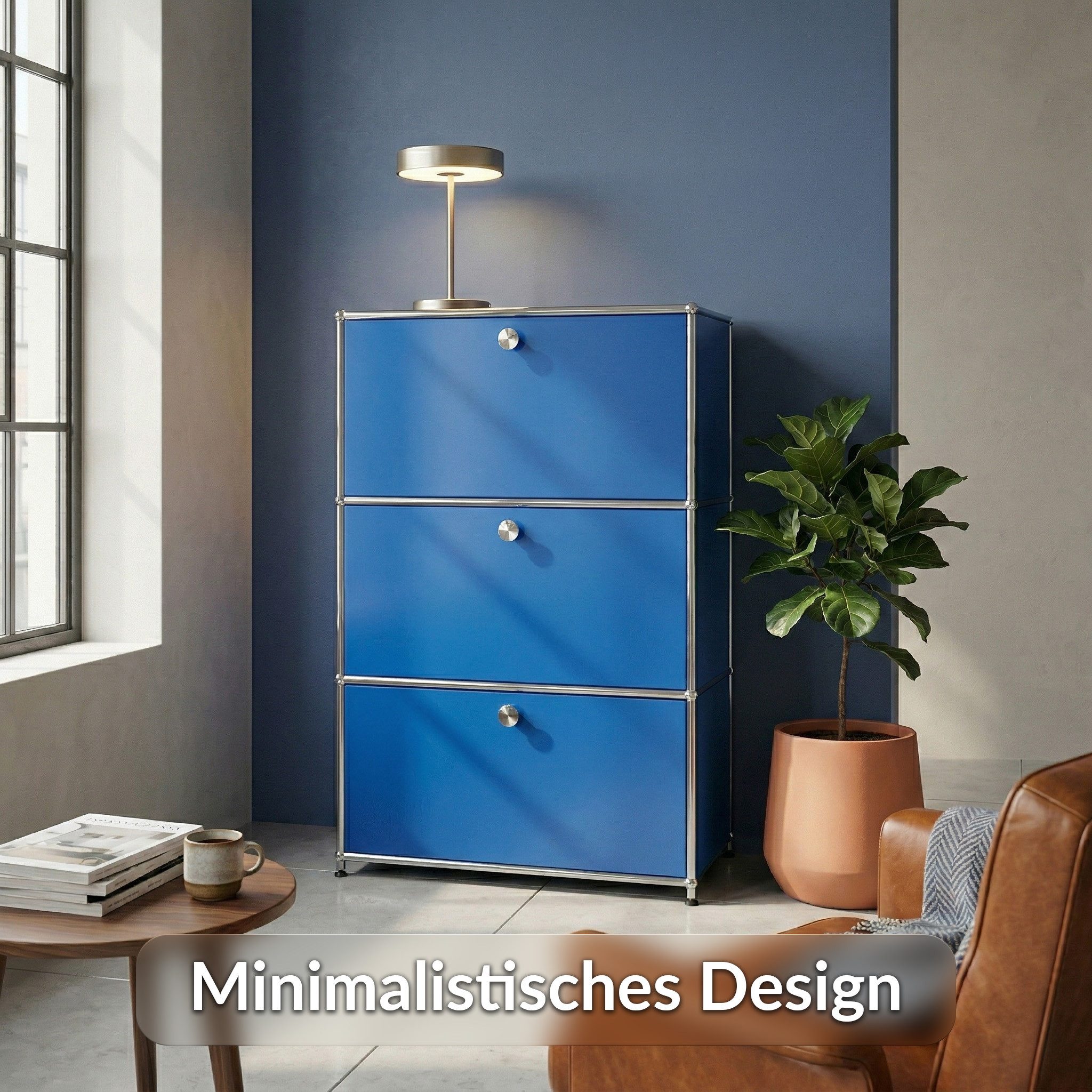 Floordirekt Sideboard Concept Epure MK-129 Metallschrank, 3 verschließbare Fächer, 3 verschließbare Fächer, B75×T40×H120 cm – Bild 3 von 5