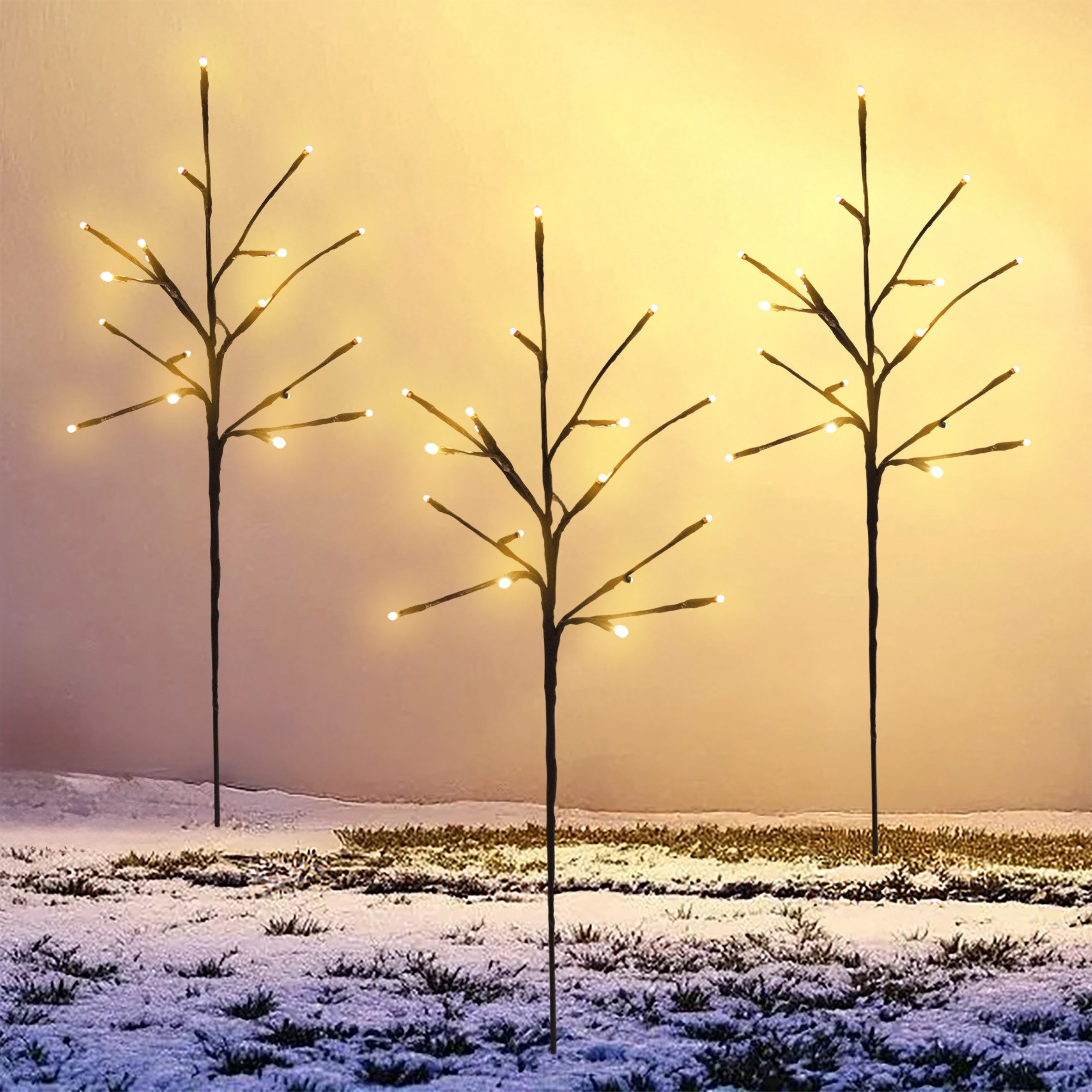 Spetebo LED-Leuchtzweig LED Lichterzweige im 3er Set - 60 LED / 76 cm, 60-flammig, für den Außenbereich geeignet