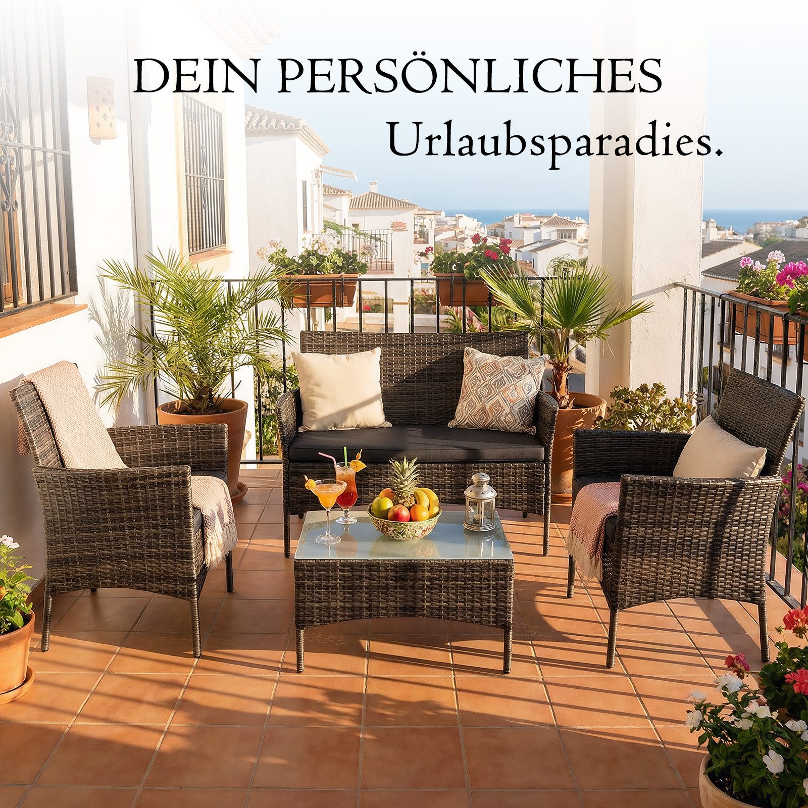 oyajia Gartenlounge-Set Polyrattan Sitzgruppe für 4 Personen mit Tisch, (Rattan-Möbel, Garten-Lounge, Outdoor-Sitzmöbel), 1x2er Sofa, 2 Sessel, Tisch 40x71x41 cm