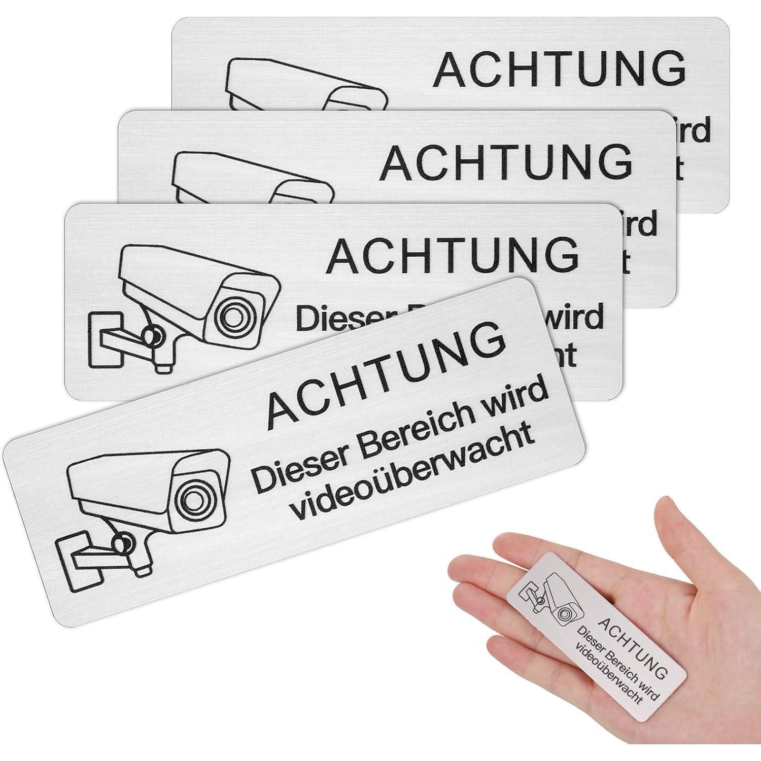LuxusKollektion Warnschild 4er Set Videoüberwachung Schilder Aluminium Selbstklebend 8.5x3 cm