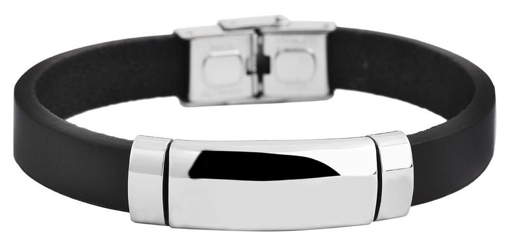 AKZENT Lederarmband Josif Unisex Armband aus Echtleder mit Edelstahl Gravurplatte (einzeln) Schwarz