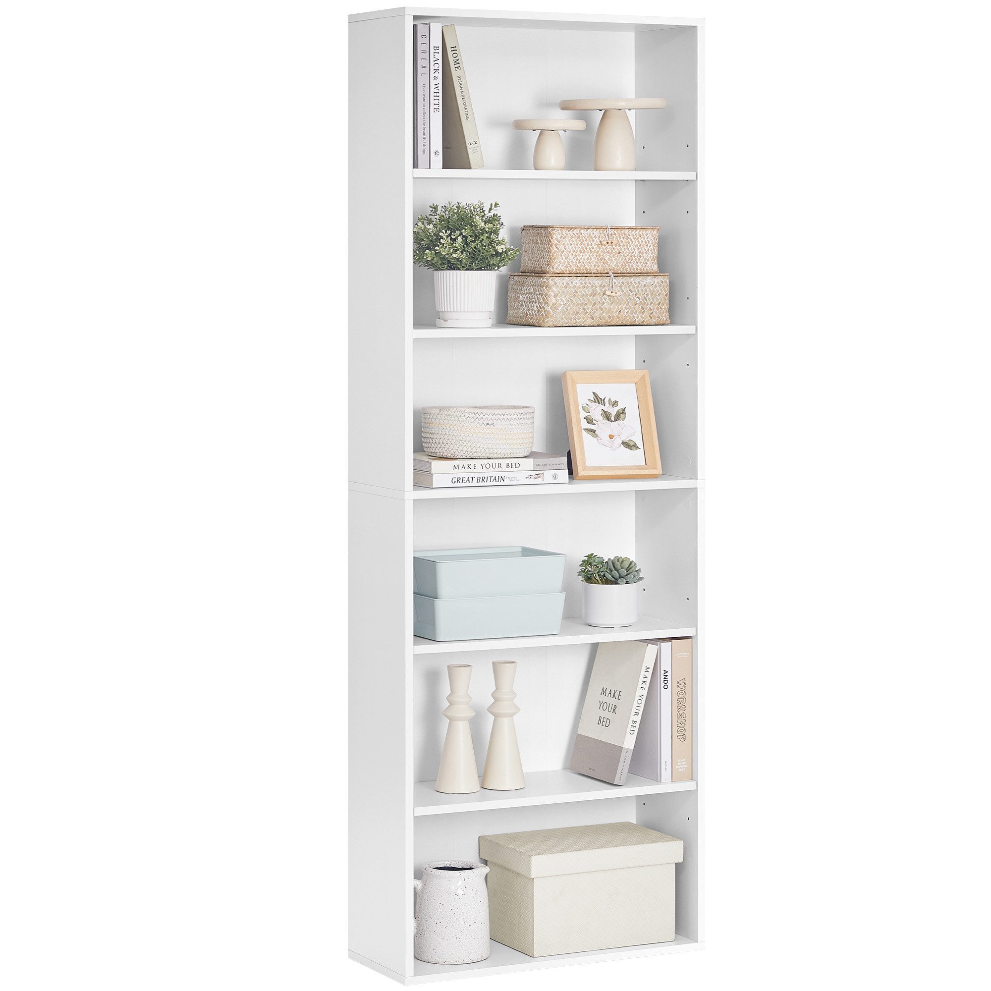 VASAGLE Bücherregal 178.5 cm, Standregal mit verstellbaren Ablagen, mit 6 Ebenen, offenes Aufbewahrungsregal, für Wohnzimmer