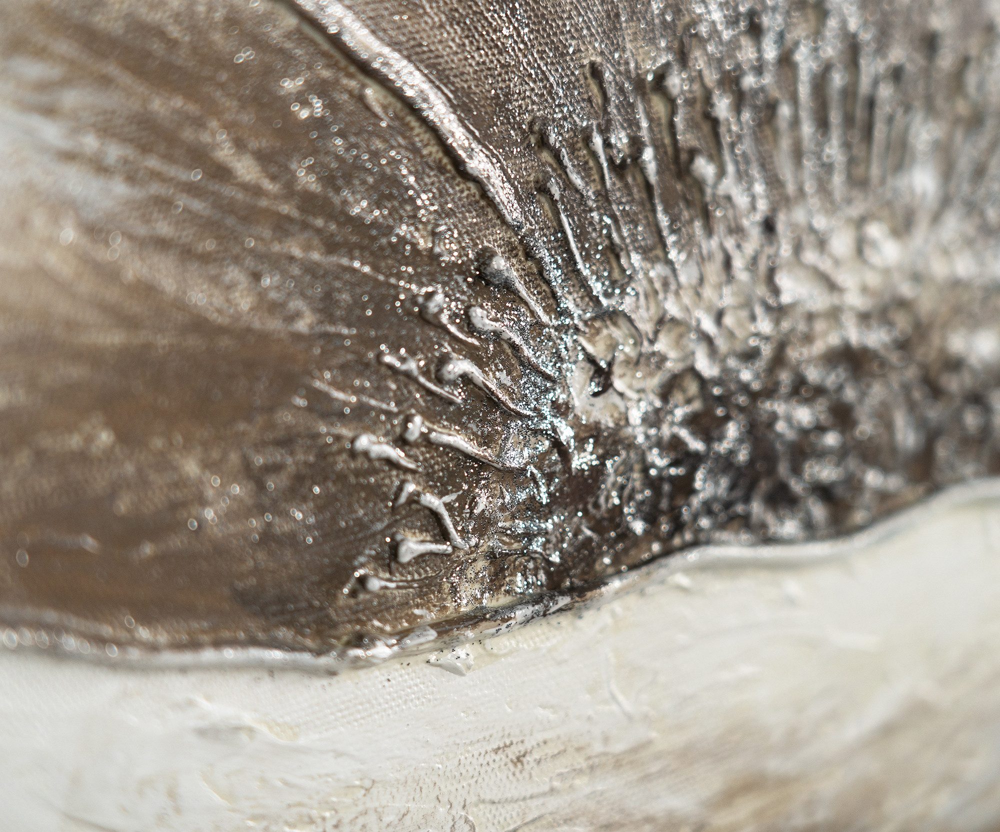 YS-Art Gemälde Blumen II, Blumen, Blumen auf Leinwand Bild Handgemalt Beige Weiß Schwarz