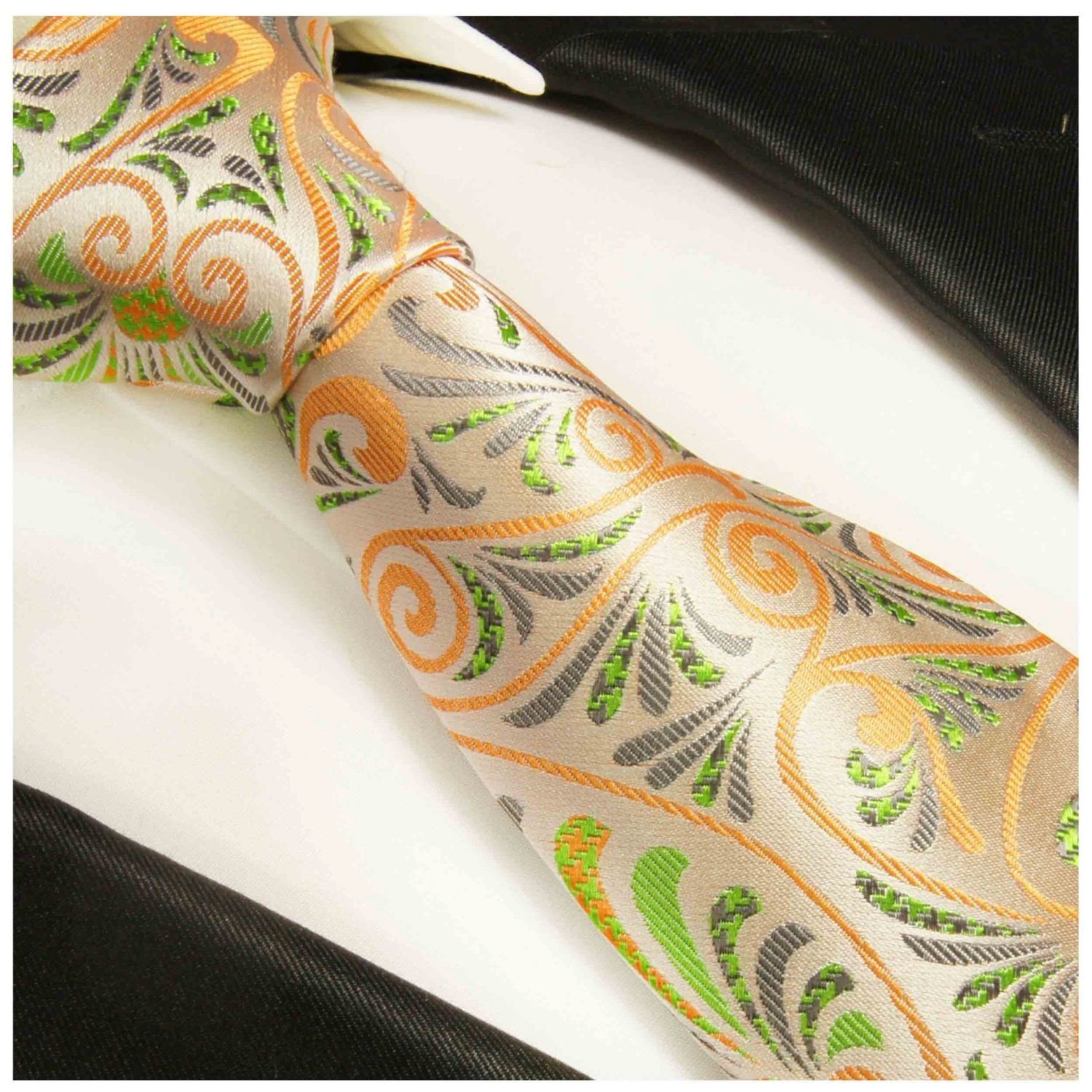 Paul Malone Krawatte 100% Schlips floral grün Breit Designer Seidenkrawatte (8cm), Herren Seide 490 orange bunt modern